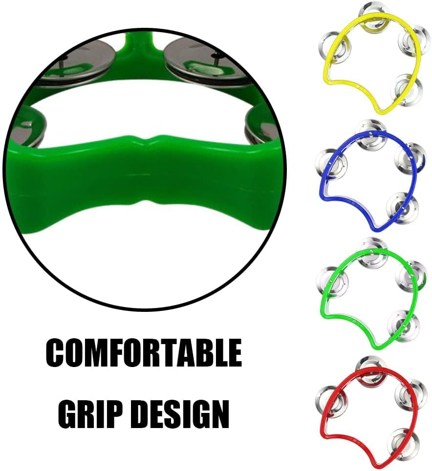 4 Pack Tambourines for Adults, Handheld Tamborine Music Instruments for Kids, Mini Hand Bell Percussion with 4 Jingle Bells image number 2