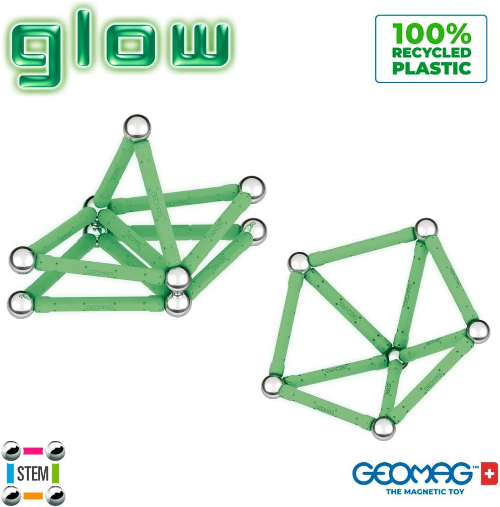 Geomag, Glow Recycled, Magnetic Constructions with Glow Effect, Magnetic Bars Glowing in the Dark, 25-Piece Pack, 100% Recycled Plastic image number 1