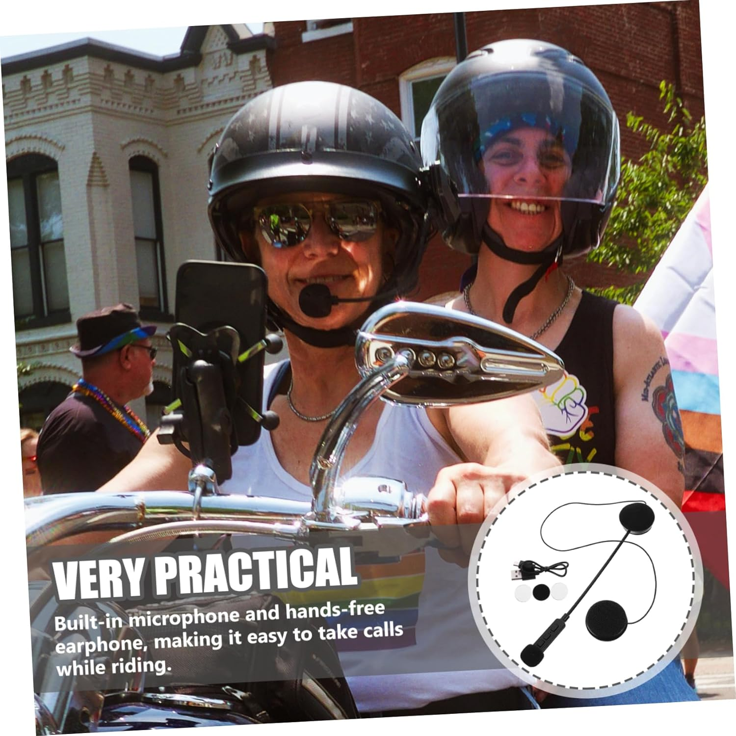 MERRYHAPY Motorcycle Helmet Headset In-Built Earphone Hands Wireless Communication Comfortable Fit Classic Design image number 2