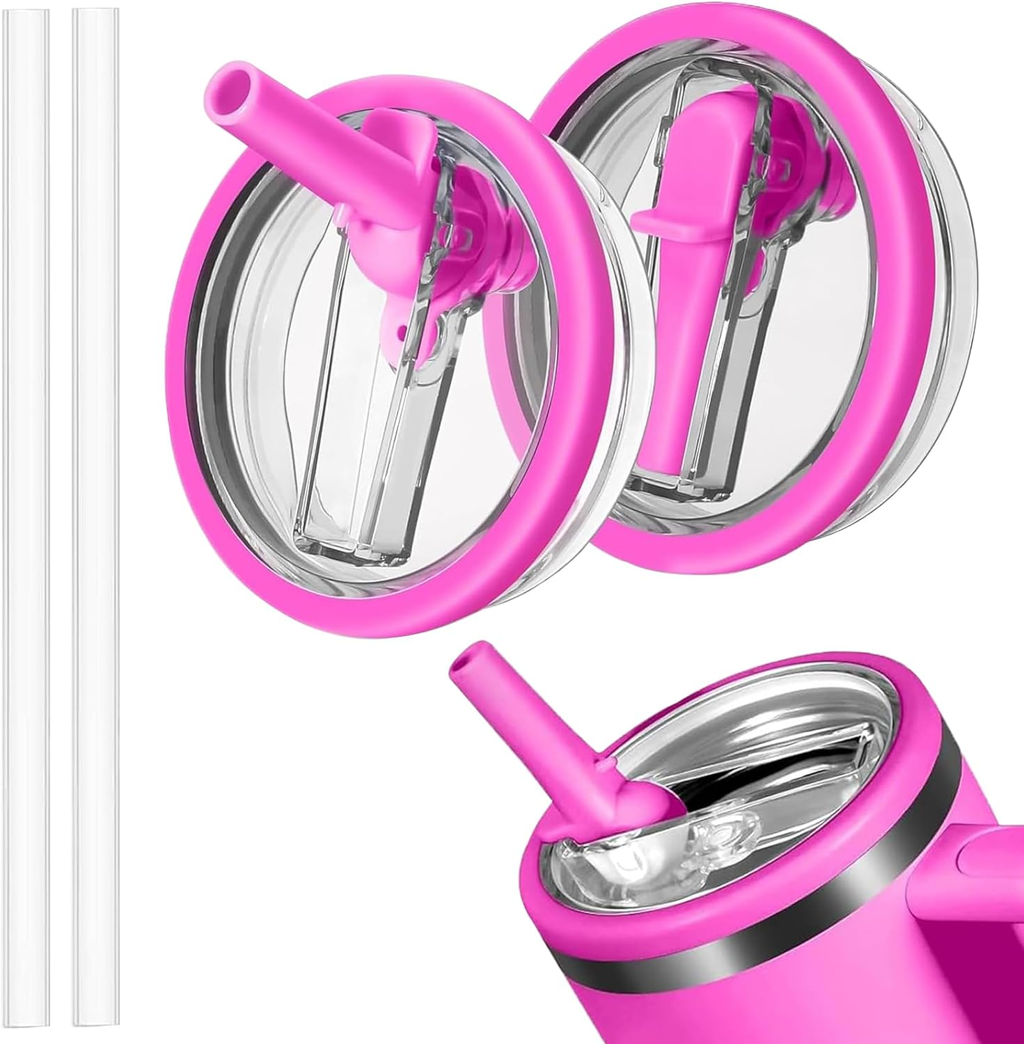 40 Oz Tumbler Flip Straw Lid Replacement Fit for Stanley Quencher,Spill Proof Splash Resistant Tumbler Lids,Reusable Tumbler Cover for Stanley Cup Accessories,Pack of 2,Black