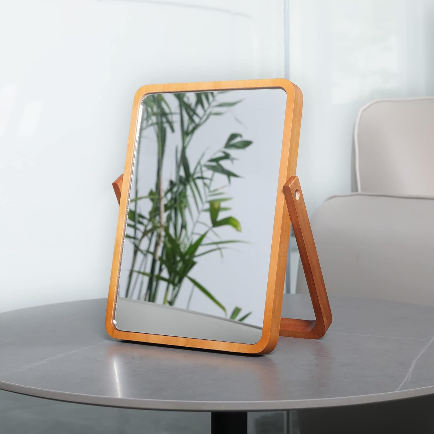 LONGSHENG - since 2001 - Wood Table Vanity Makeup Mirror - Rectangle Wall-Mounted Mirrors for Living Room,Bedroom image number 2