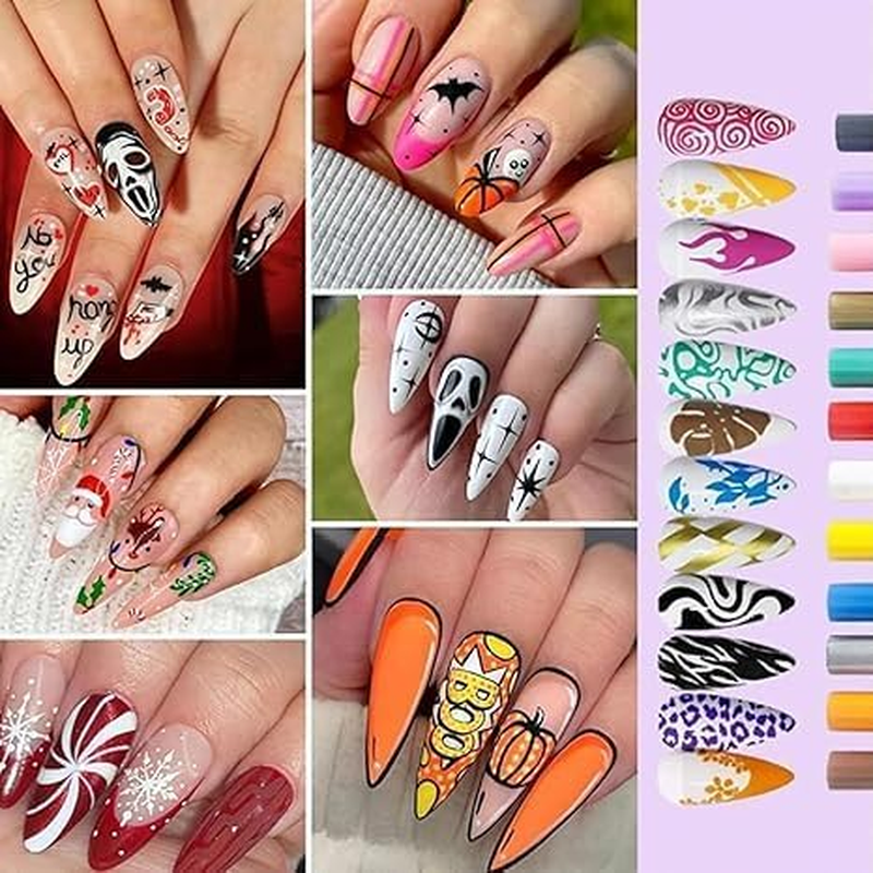 12 Colors Nail Art Pens Set, Nail Art Markers for Gel Nails, Diy Nails Arts Marker, 3Dnail Polish Pens for Arts Drawing, Painting Point Dotting, Manicure Tools (1PCS)