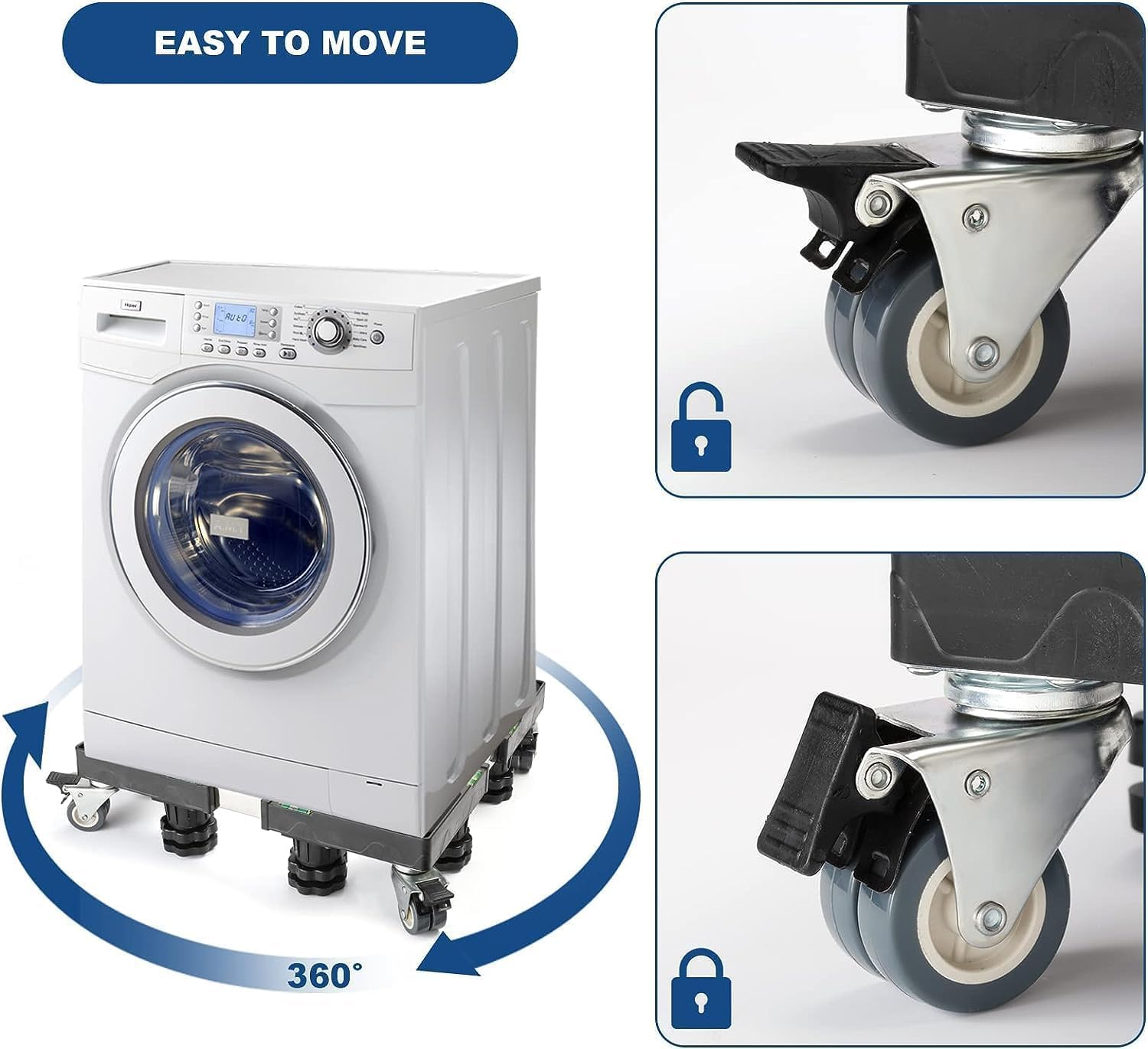 Washing Machine Stand, Base Furniture Mini Fridge Stand, XICEN 8 Strong Feet and 4 Wheels Refrigerator Stand Washer and Dryer Pedestal Mobile Roller Cart, for 16"-24" Appliance image number 2