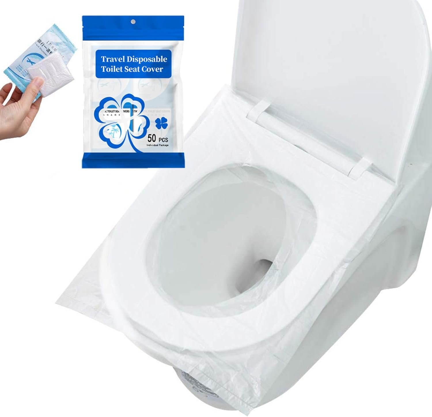 Luckecho 50 Pack Toilet Seat Covers Disposable Flushable Extra Thick & Large Individually Wrapped Toilet Seat Cover for Travel & Public Bathroom - Premium Quality, Convenient, and Hygienic image number 4