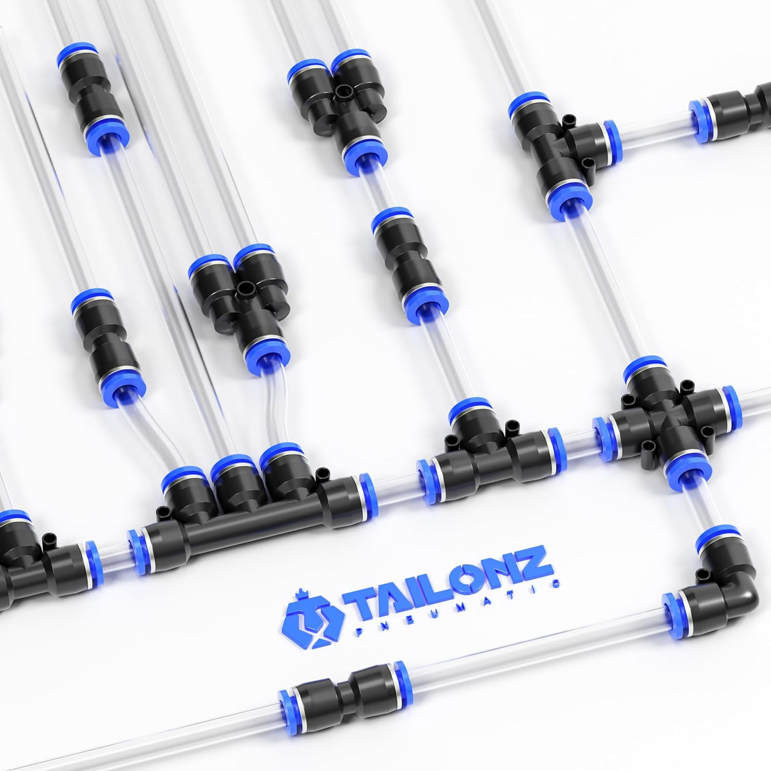Tailonz Pneumatic 1/4 Inch Od Push to Connect Fittings Pneumatic Fittings Kit 10 Spliters+10 Elbows+10 Tee+10 Straight (40 Pcs) image number 5
