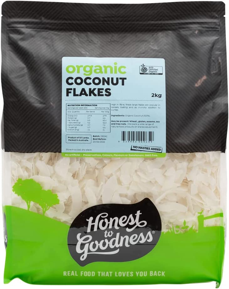 Honest to Goodness, Organic Coconut Flakes, 300 Grams -Dried and Flaked Organic Coconut Flesh. These Large Flakes Are Bursting with Flavor and Aroma. image number 3