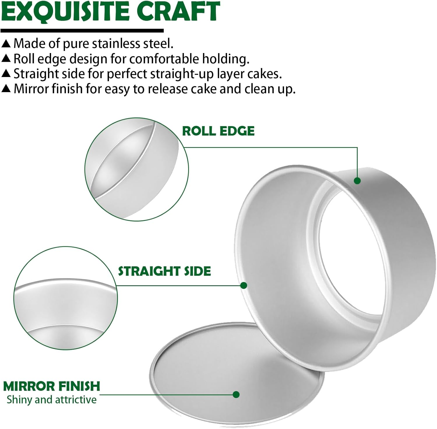 Meikurs 8 Inch round Cake Pan Set of 3, Aluminium Baking Pans with Removable Bottom, Non-Stick & Leak-Proof, Silver Finish, Ideal for Cheesecakes and Layer Cakes image number 2