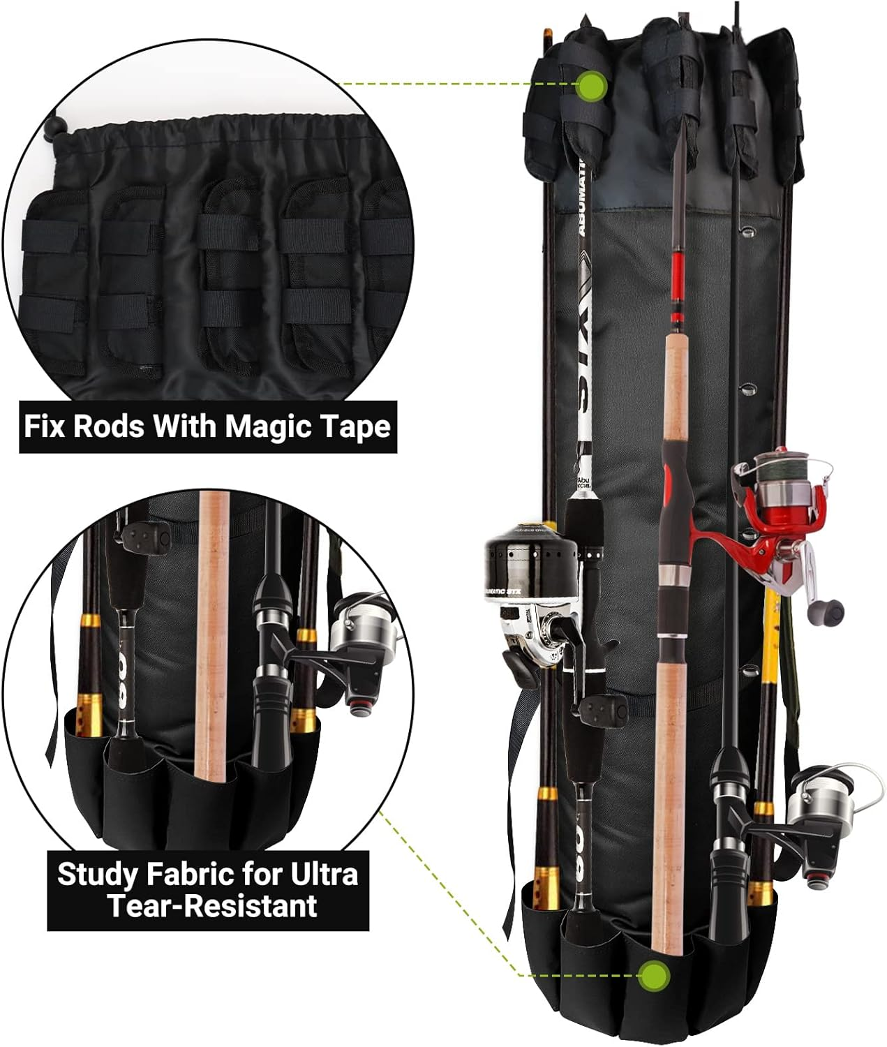 FOUUAAOOU Fishing Rod Bag, Fish Pole Case with Durable Folding Oxford Fabric, Portable Gear for Men Gifts (Black) - Black image number 4