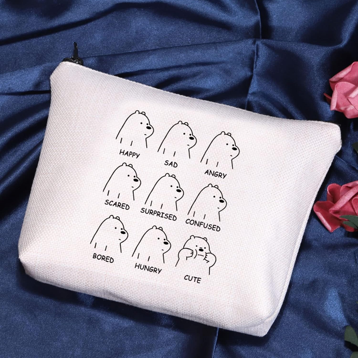POFULL Ice Bear Moods Gift Bare Bears Lover Gift Animal Bear Cosmetic Bag Polar Bear Gift, HAPPY SAD ANGRY Bag image number 1