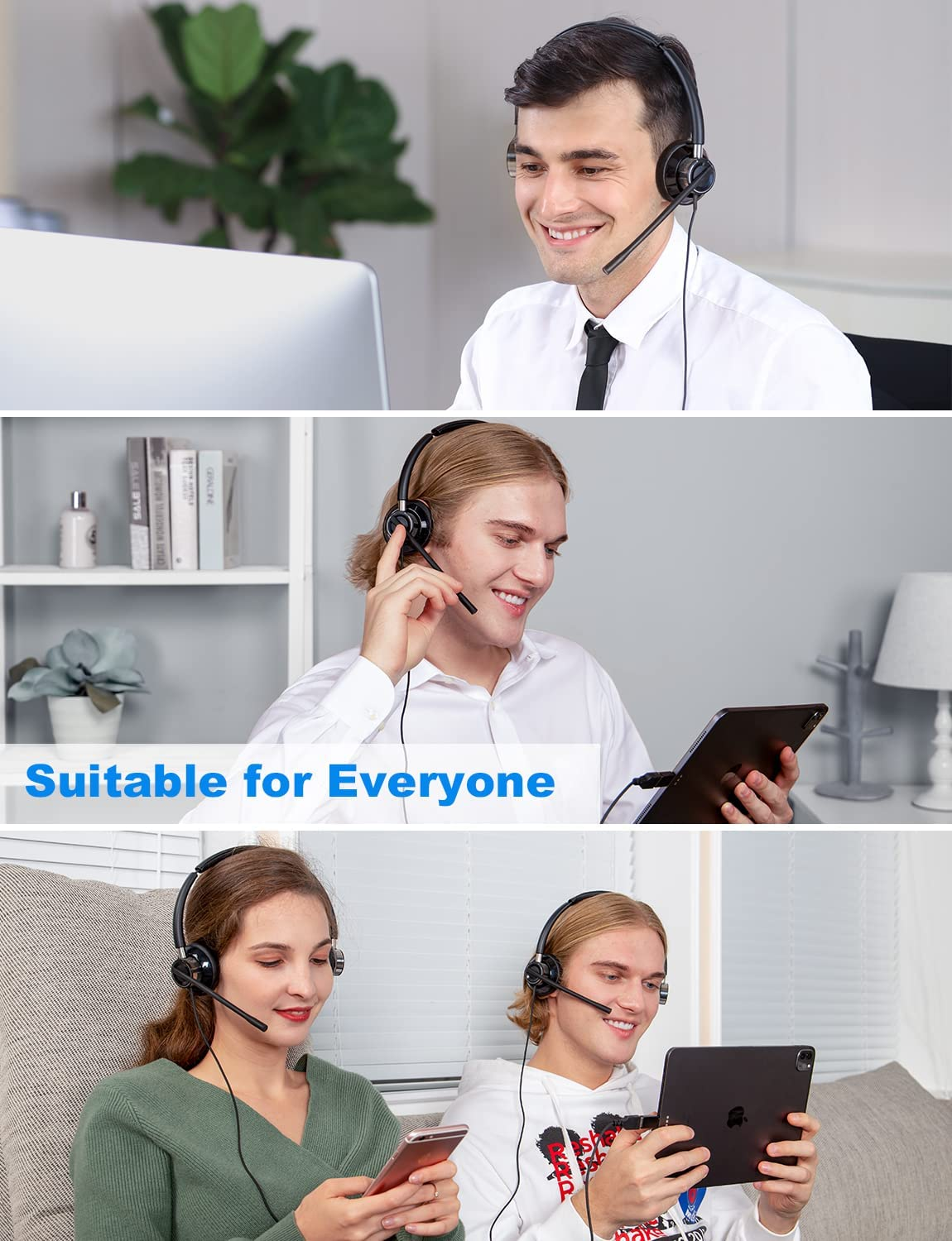 USB Headset New Bee with Microphone Flexible for L/R Side Super Lightweight Computer Headset In-Line Mute Wired Office Headset for PC, Laptop, Skype, Zoom, Call Center, Meetings, Webinar, Home