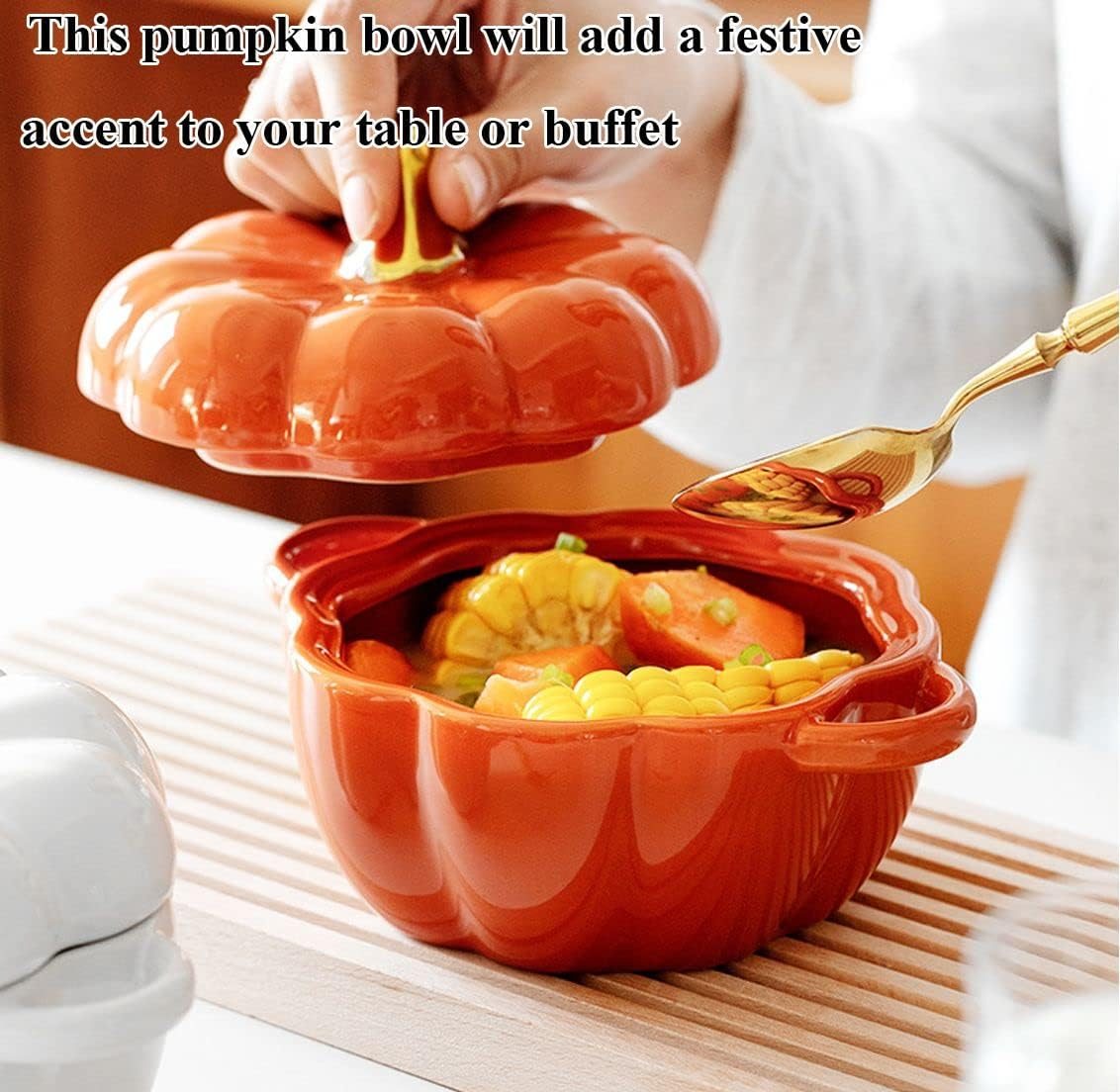 Dutch Oven Pot with Lid, Pumpkin Pottery Dessert Saucepan, Mini Baking Dish Cute Bowl, Covered Ceramic Stockpot, Pumpkin-Shaped Casserole (Orange)