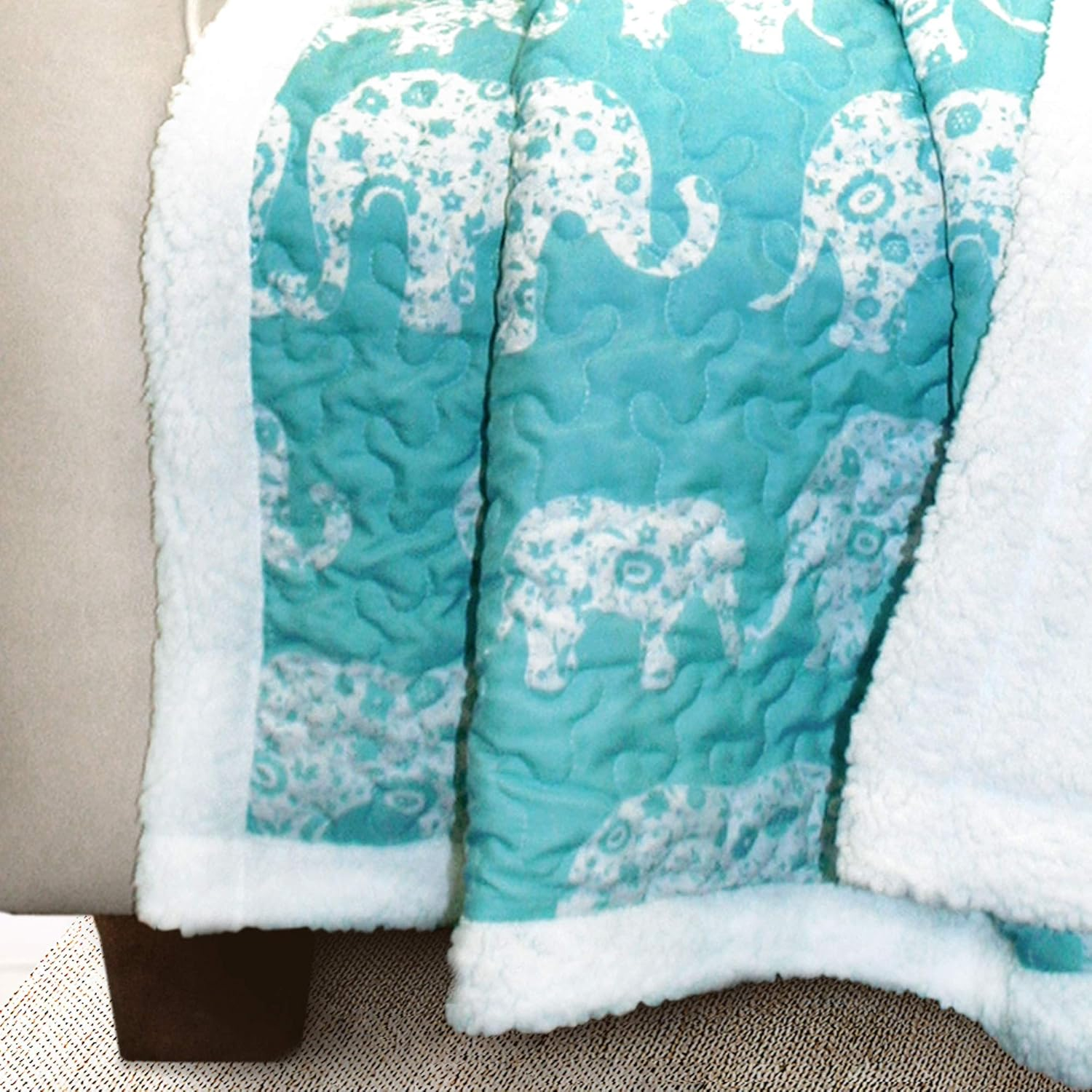 Lush Decor Elephant Parade Sherpa Throw, 60 X 50, Aqua image number 2