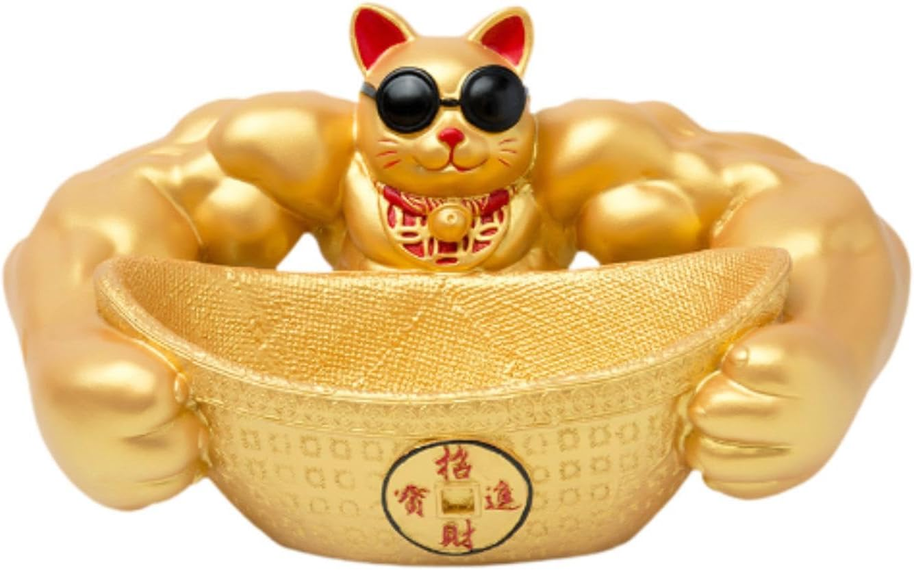 Generic Muscle Arm Cat Figure, Feng Shui Animal Statue, Lucky Cat Storage Box for Bookshelf image number 3