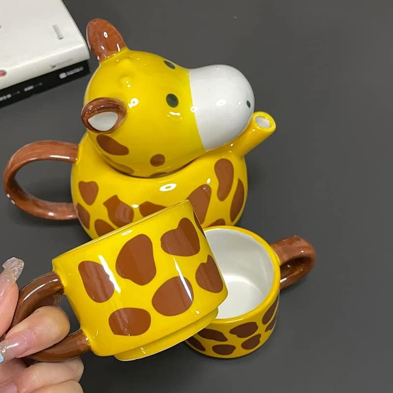 Rora Giraffe Ceramic Tea Pot with 2 Tea Cups Set, Hand-Painted Porcelain Teapot Set for Coffee Latte Milk Tea Flower and Fruit Tea （17 Oz/500 Ml） image number 3