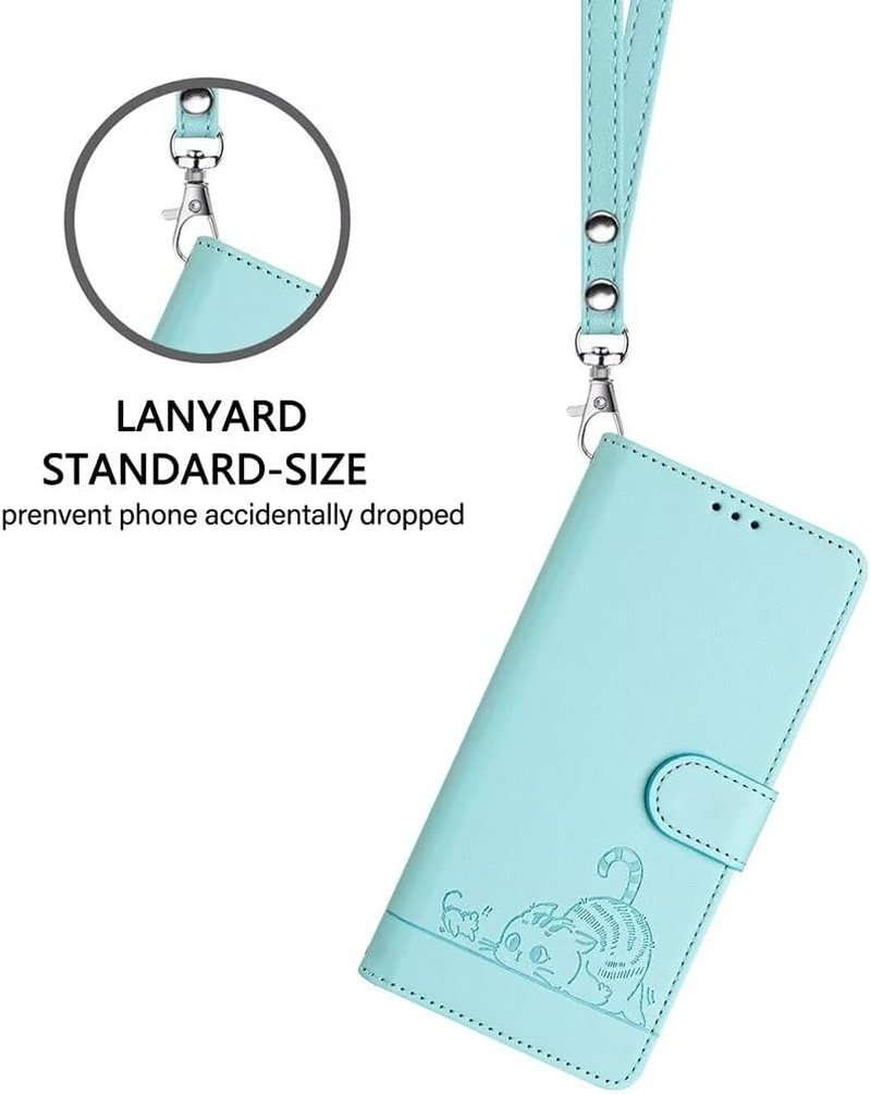 SEAHAI Case for Motorola Edge 60 Fusion/Edge 60 5G Phone Case, Cute Embossed Cat Premium PU Leather Folio Wallet Shockproof Protective Case with Stand/Card Slot/Rfid Protection, Light Green - Black image number 7