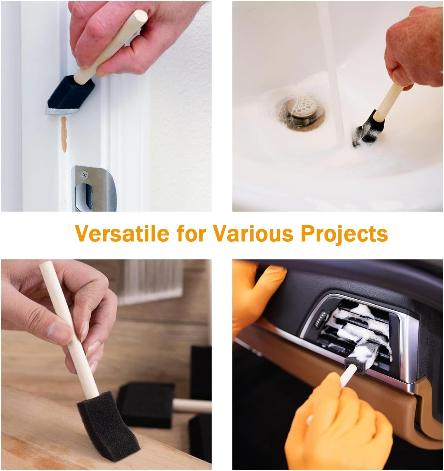 5 Pcs Foam Brush, Sponge Paint Brush, Painting Decorating Varnish Staining Wooden Handles Mixed Set for Applying Dye, Paint, Stain, Varnish and Oil to Wood. Perfect for Arts, Crafts, Cleaning and More image number 2