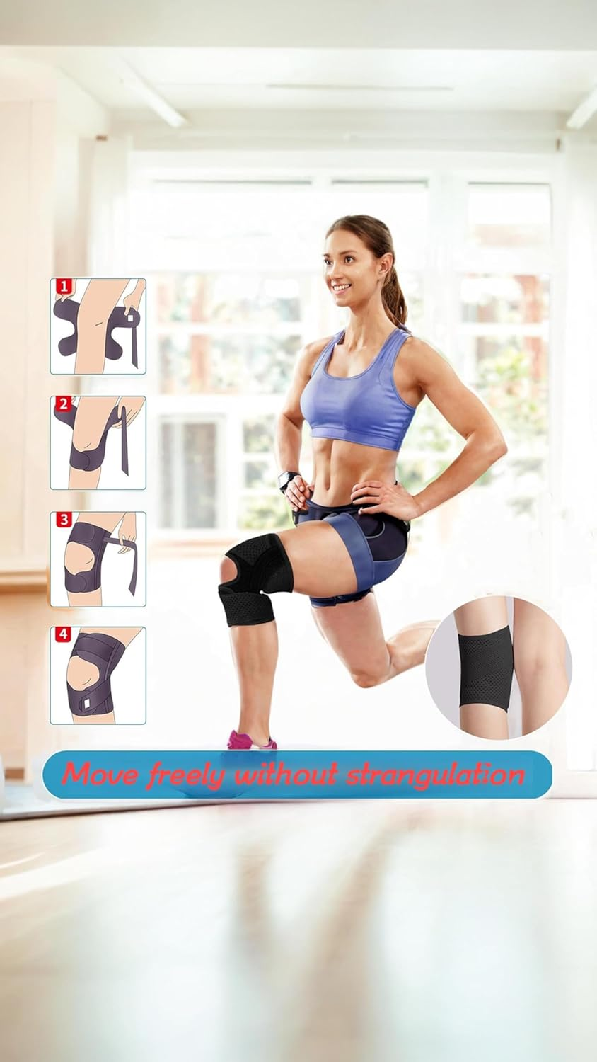 Honwor Breathable Knee Brace with Side Stabilizers - Relief for Meniscus Tear, ACL, Arthritis, and Joint Pain. Adjustable Support for Sports Injuries - Men and Women One Pcs|Black|Right. image number 6