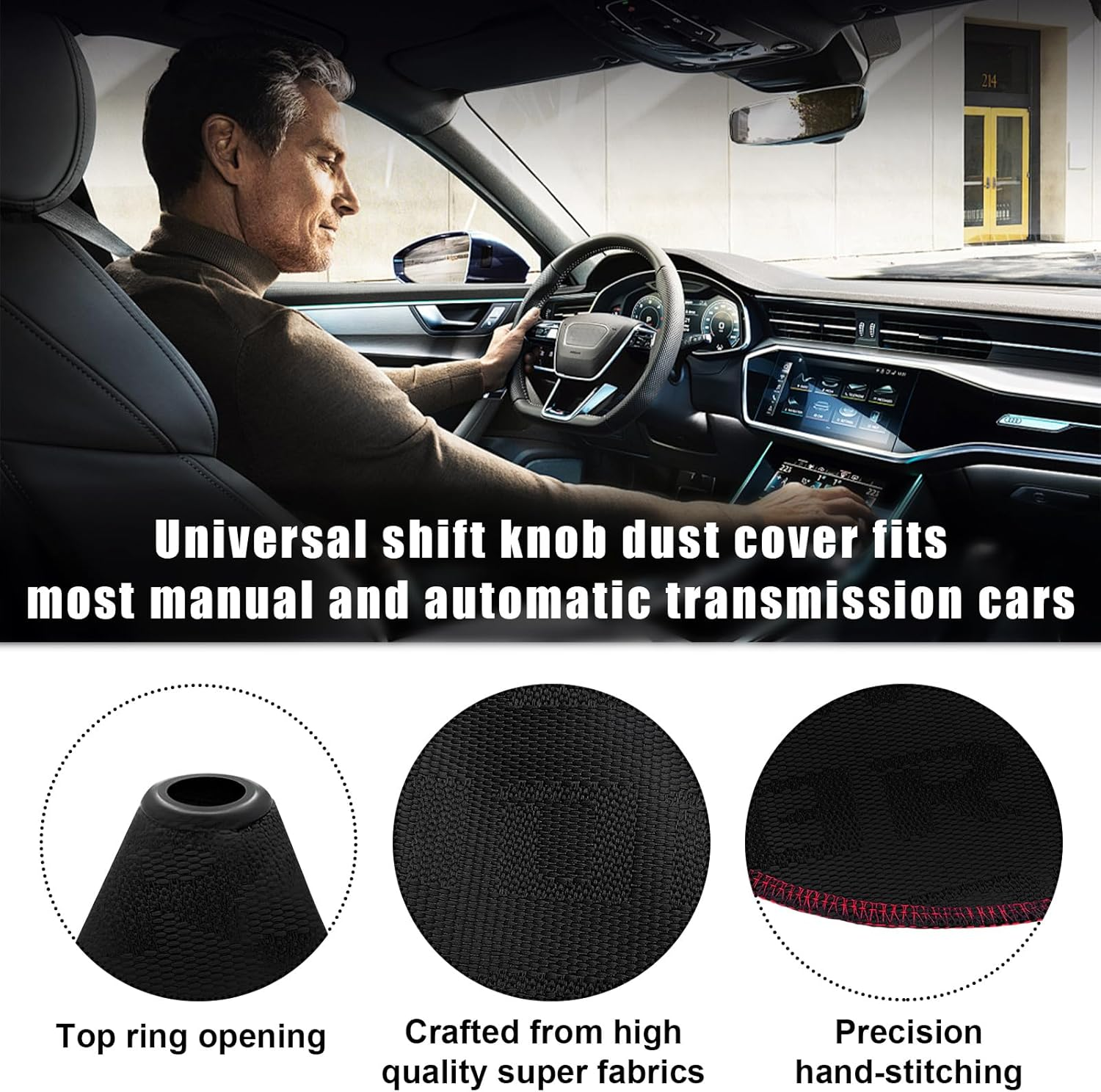 Car Shift Knob Dust Cover, Shift Boot Cover, Hyper Fabric Manual/Automatic Shifter Shift Boot Cover, Gear Shift Knob Cover for Protection & Decor(Black) image number 2