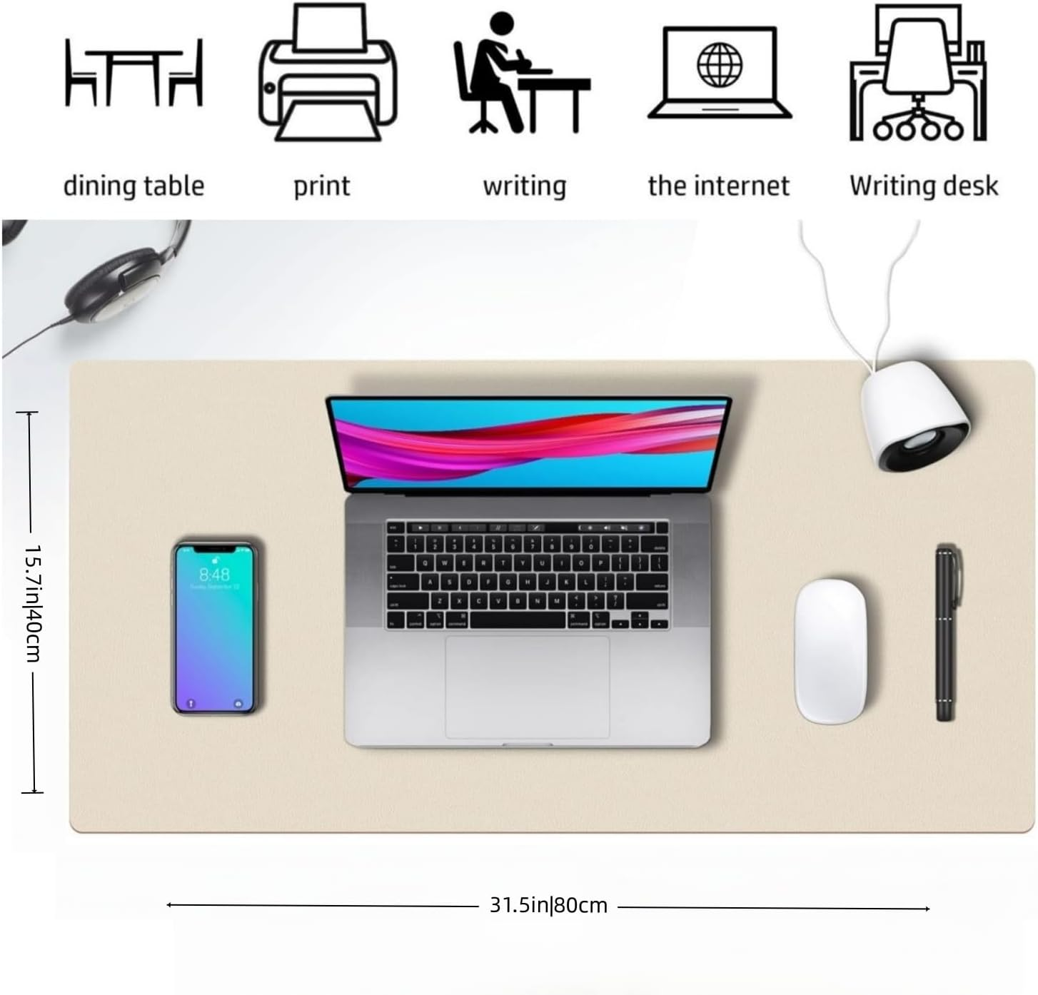 Leather Desk Pad Dual-Sided Cork & PU, 80X40Cm Large Computer Desk Mat - Waterproof Keyboard Pad Desk Mouse Pad for Home Office Accessories, Beige image number 1