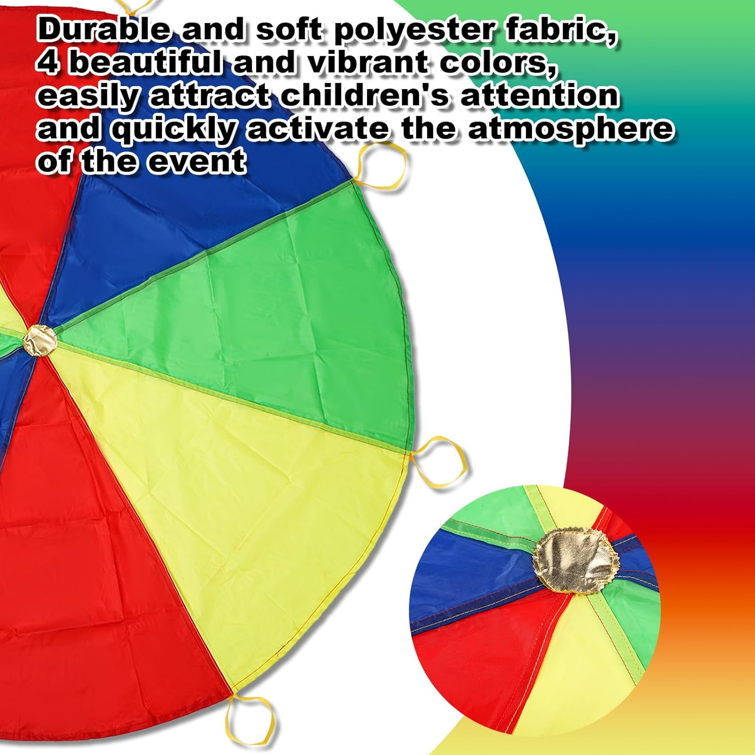 Parachute Toys, Rainbow Parachute with Diameter 1.85 M for Kids Kids Parachute with Handles for 6-8 People for Indoor and Outdoor Team Games image number 1