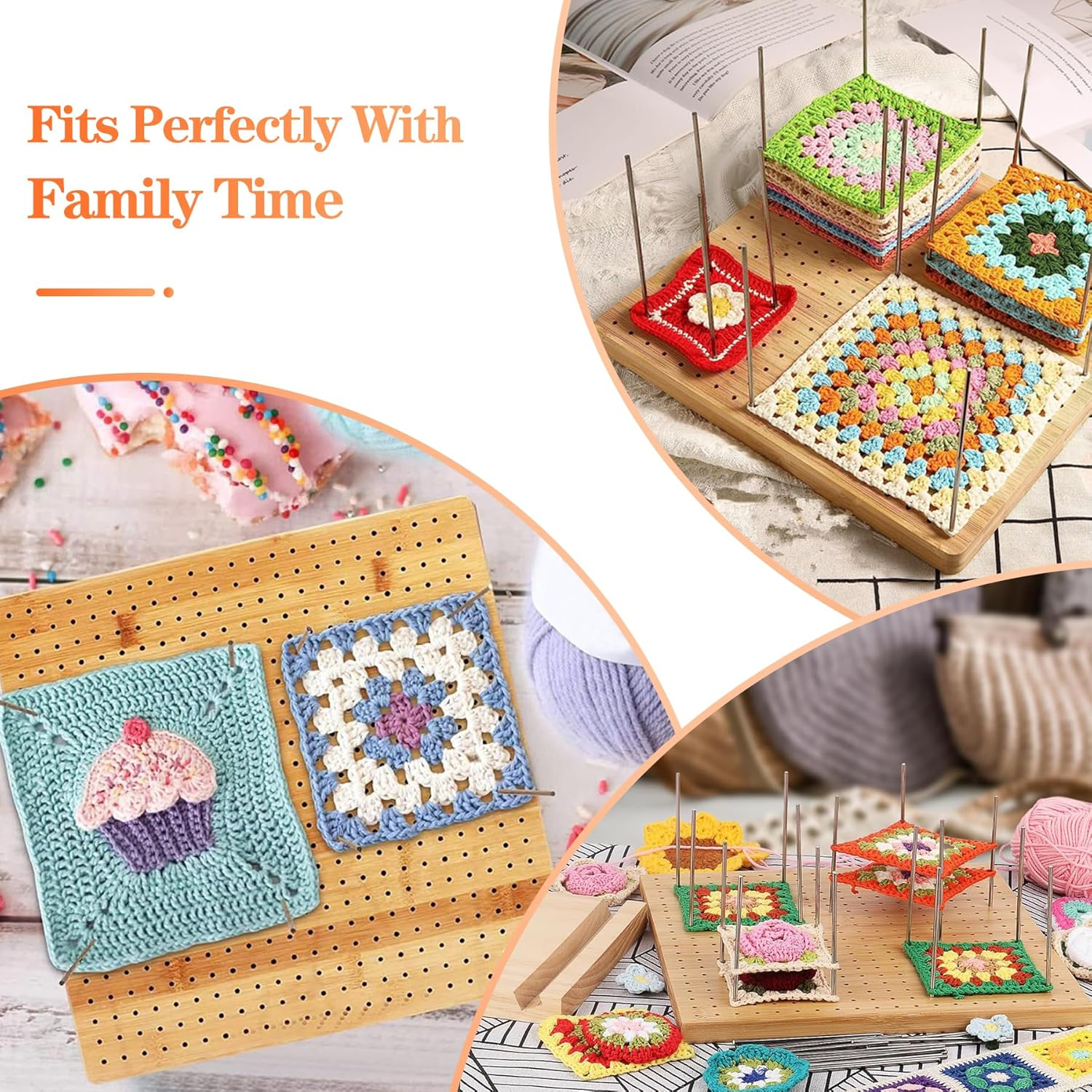 Crochet Blocking Board, 11.4"/29Cm Bamboo Wooden Blocking Board with 30Pcs Steel Pins and 1 Crochet Hook Crochet Projects for Knitting, Granny Square Blocking Board Gifts for Grandmother Mothers image number 5