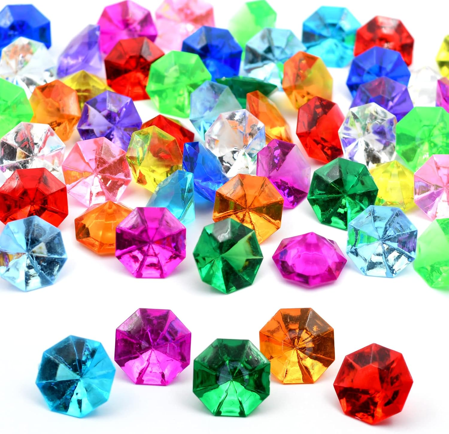 WBJKZJD 60Pcs Acrylic Diamond Gems Pirate Plastic Gems Large Acrylic Gems Jewels Bulk Treasure Chest Hunt Party Favors 25 Carat for Kids (Multicolor)