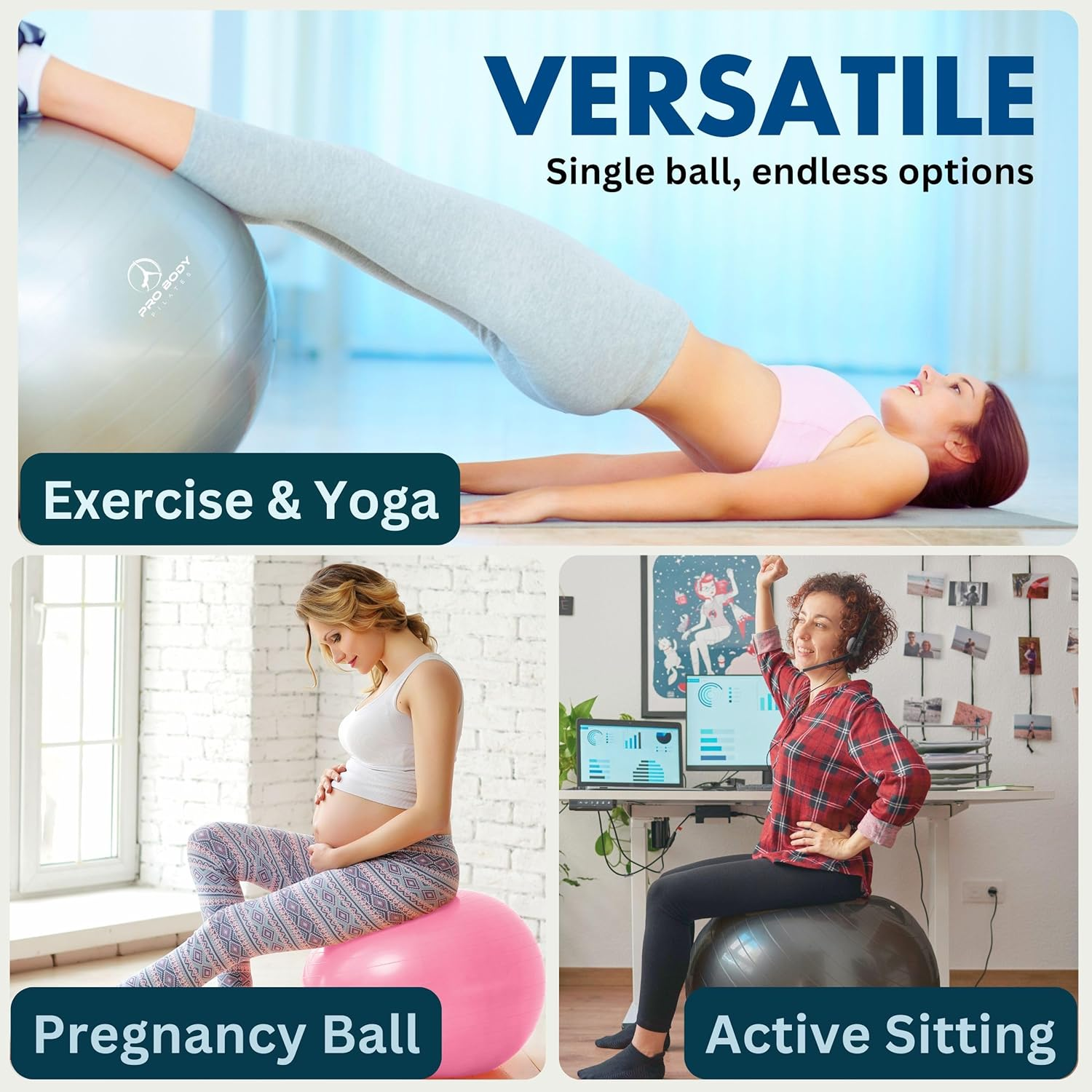 Probody Pilates Ball Yoga Ball Exercise Ball, Balance Ball or Pregnancy Ball for Stability, Yoga Ball Chair, Therapy Ball Workout Ball or Birthing Ball for Pregnancy image number 5