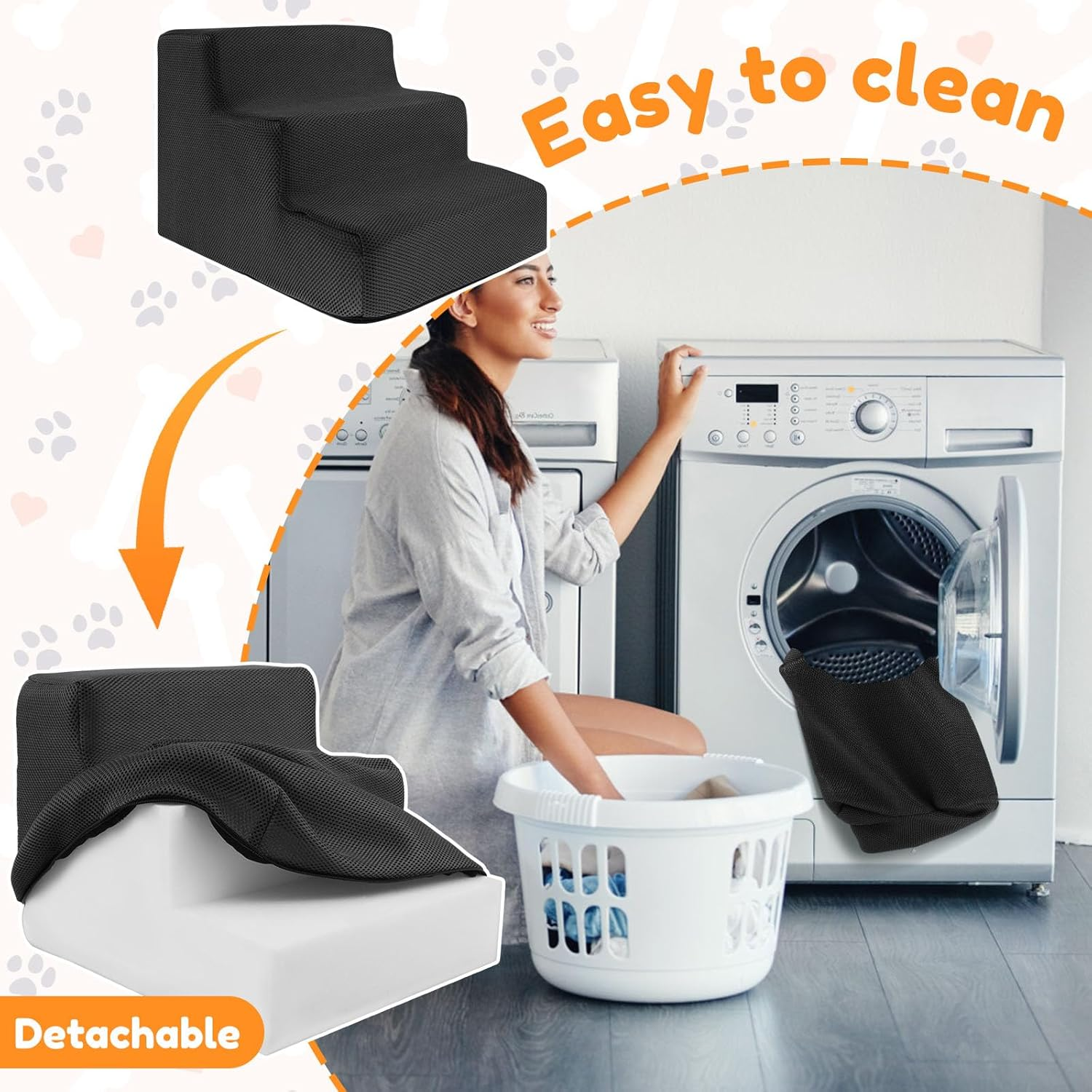 Dog Stairs for Small Dog, 3-Step Dog Steps for Bed, Practical Pet Stairs for High Bed Climbing, Washable Pet Ladder with Removable Cover, Curved Puppy Slope Stair for Sofa Low Bed Couch ﻿ image number 6