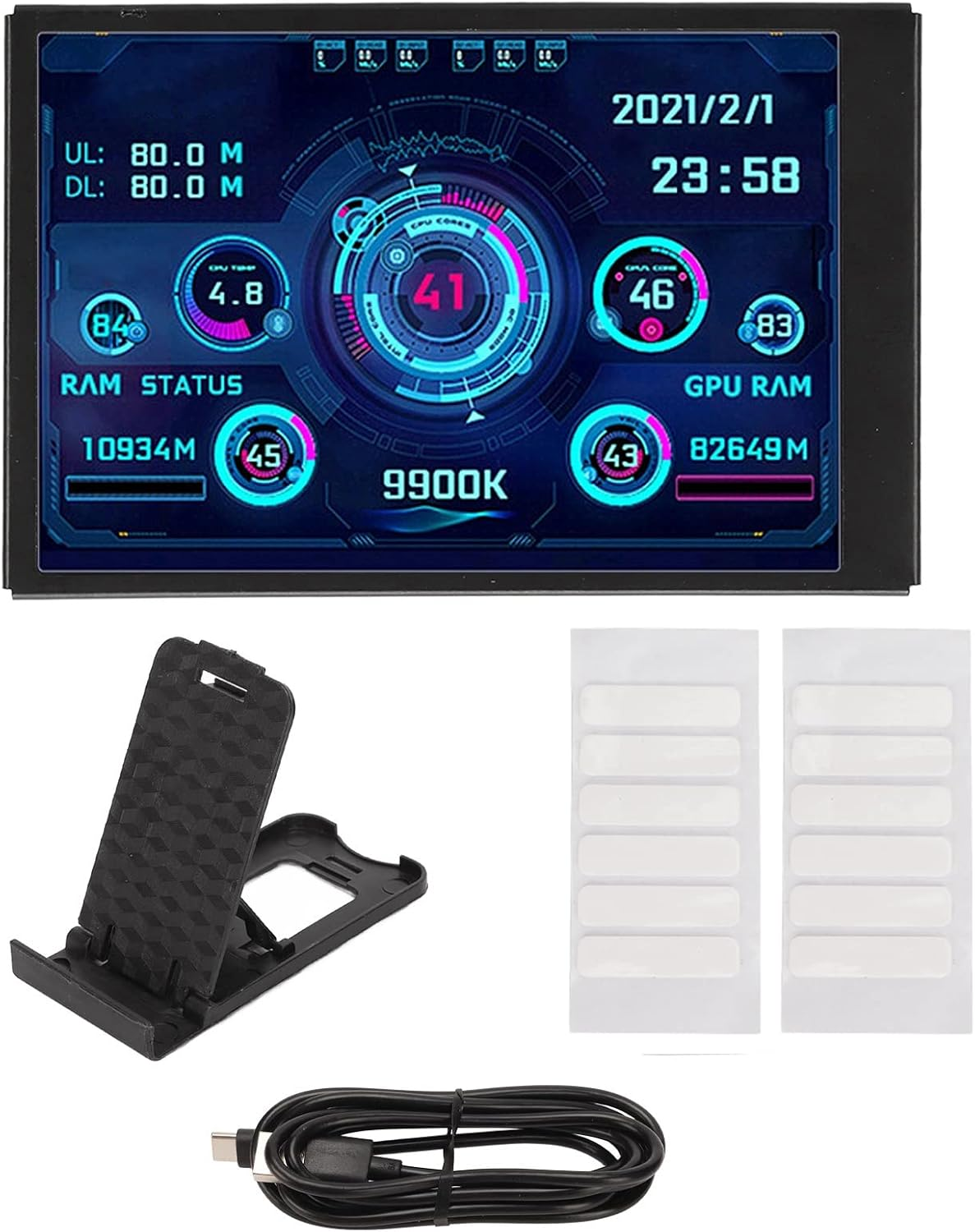 Computer Temp Monitor, 3.5 Inch PC Temperature Display PC CPU Hard Disk Data Monitor with Stand, PC Sensor Panel Display Temperature Monitor for Computer Case (White)