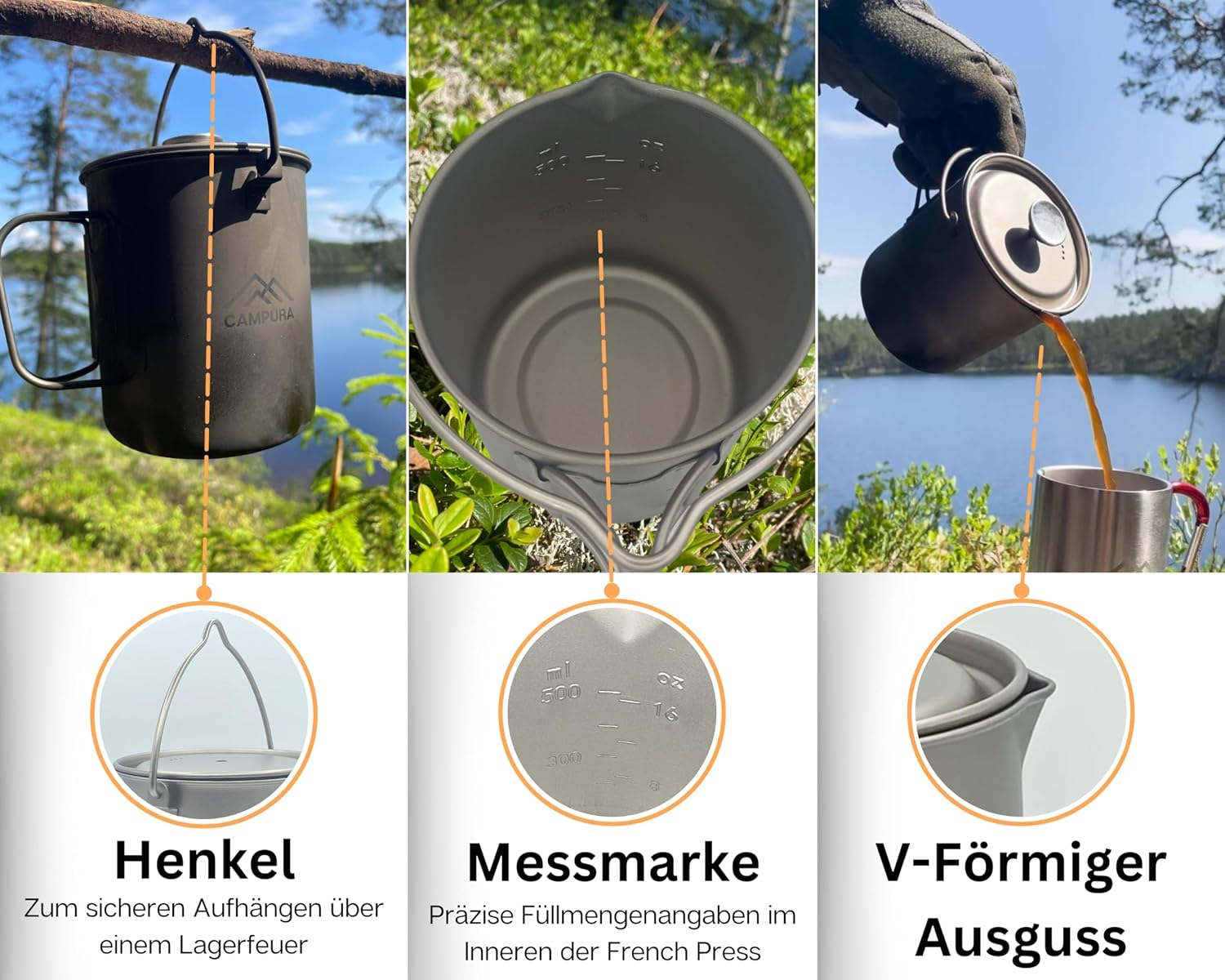 Campura Titan French Press Pot - 750 Ml Precision Filter, Lightweight & Compact, Outdoor Coffee Maker, Camping French Press image number 3