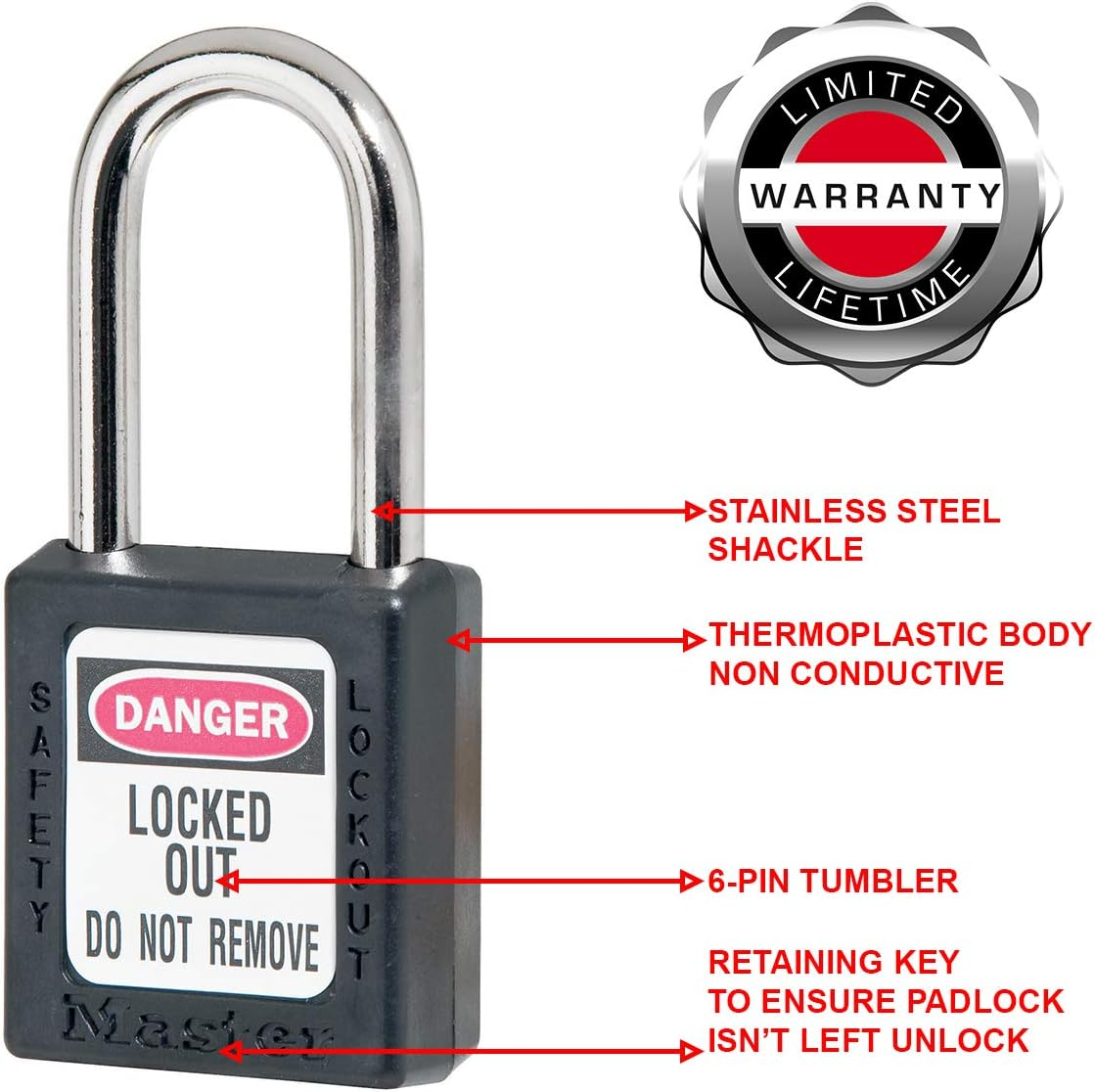 Master Lock 410 KD Safety Padlock, Black image number 5