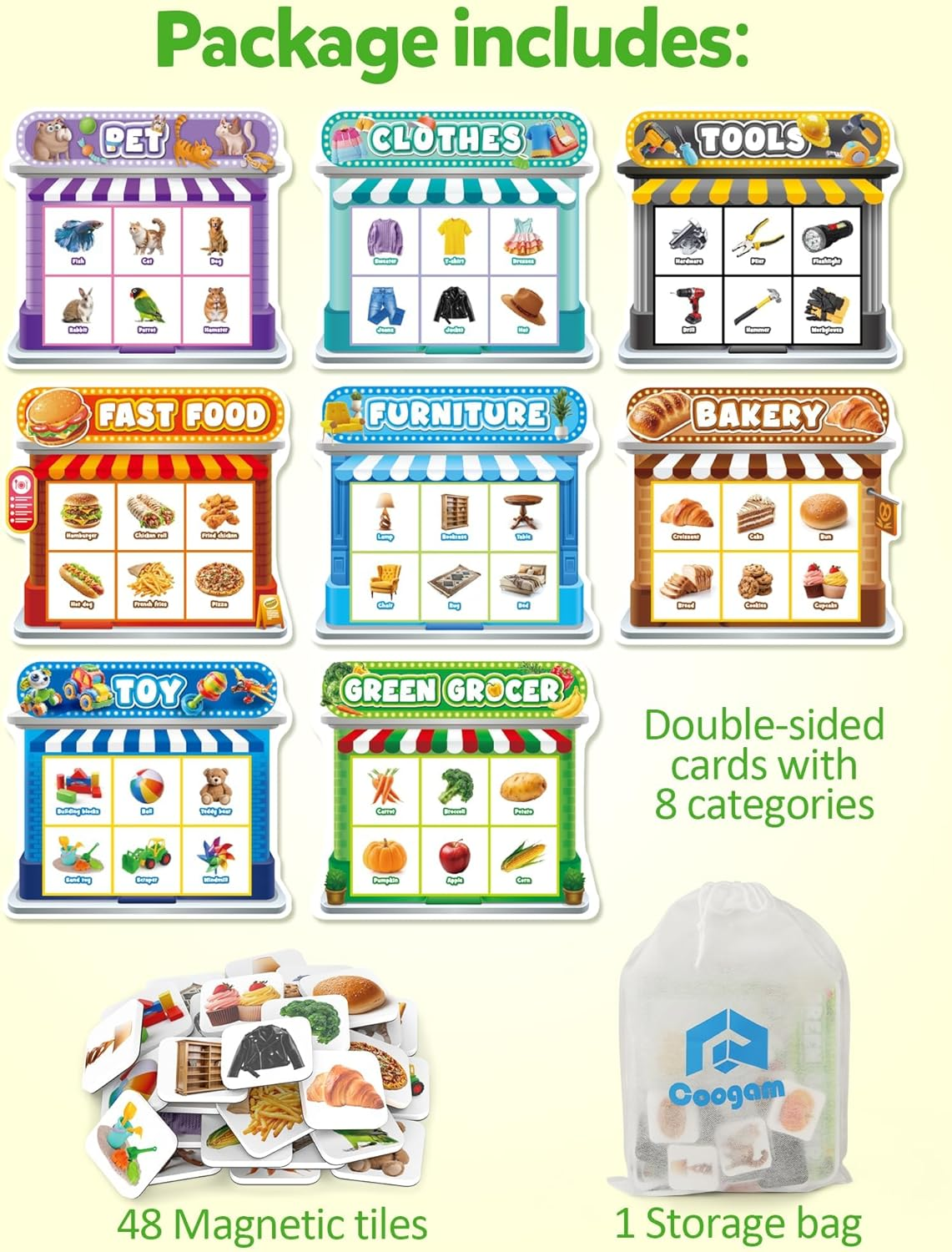 Coogam Fridge Magnets Sorting Toys, Fine Motor Montessori Magnetic Matching Game, Food Pets Grocery Furniture Toy Playset, Educational Learning Sensory Toy Toddler Ages 3-8 image number 5