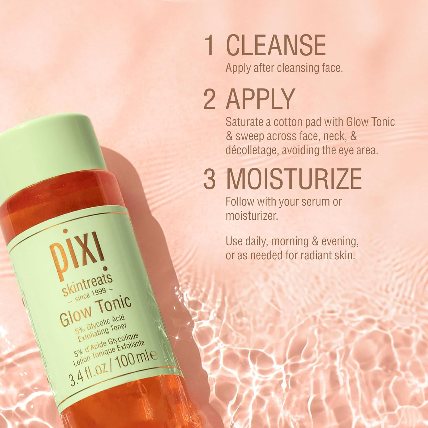 Pixi Glow Tonic Balancing Face Toner Glycolic Acid Toner (3.4 Fl Oz/100 Ml Toner) image number 6