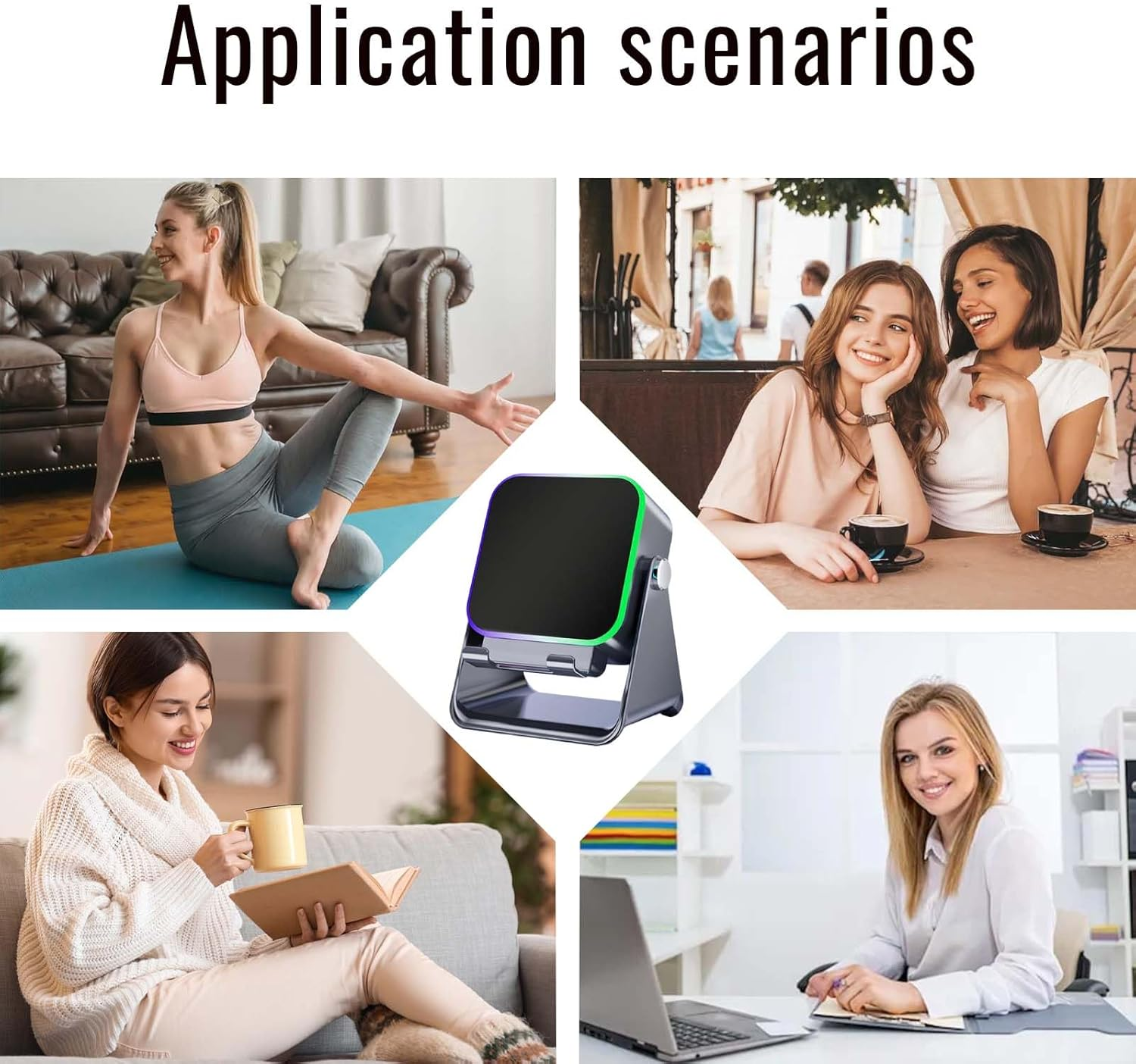 TKTCO 5-In-1 Wireless Induction Bluetooth Speaker with Adjustable Phone Stand with 8 RGB Ambient Light, Universal for Phone/Pad - Home/Office Leisure Audio Player (White) - White image number 5