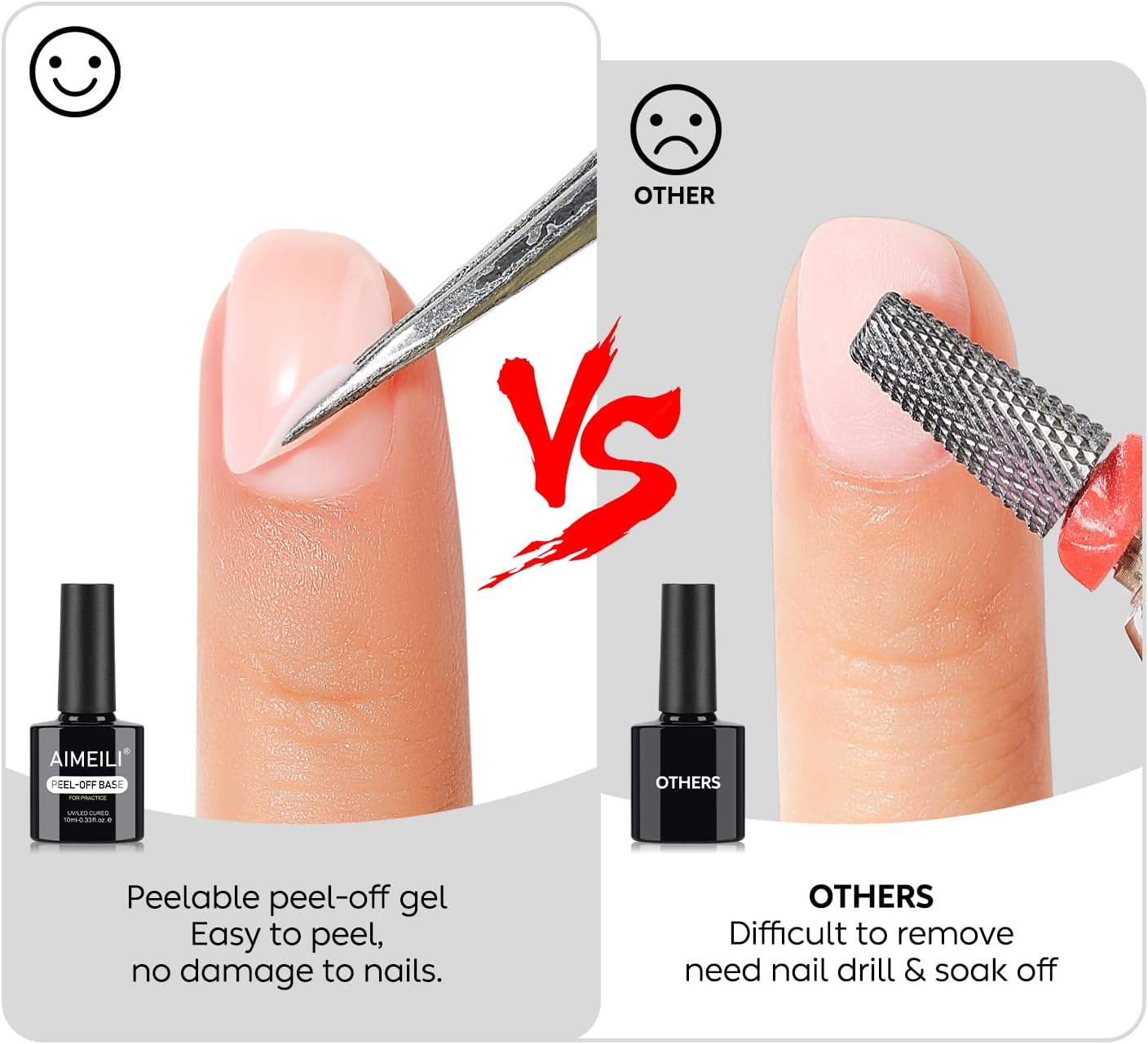 AIMEILI Peel off Gel Base Coat, Hema Free, Cruelty Free, Vegan, Easy Removal Base Gel Nail Polish for Press-Ons Nail Art Practice