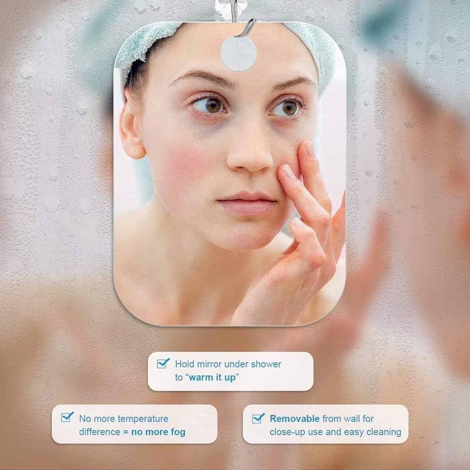 Weidllys Fogless Shower Mirror （11Inx7.48In）, Includes 1 Adhesive Hooks,Shower Makeup Shave Mirror, Frameless Shower Mirror, Wall Hanging Mirror (Large, 1 Pack) image number 5