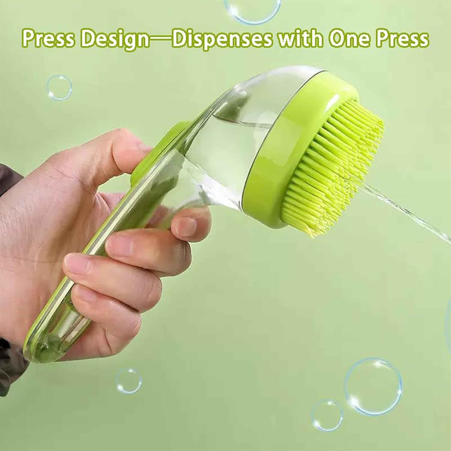 Yeanifeana Pet Bath Brush with Soap Dispenser, 2-In-1 Silicone Dog Cat Bathing Tool, Long Handle Soft Massage Grooming Brush for Dogs Cats Bath Tim (Green) image number 6