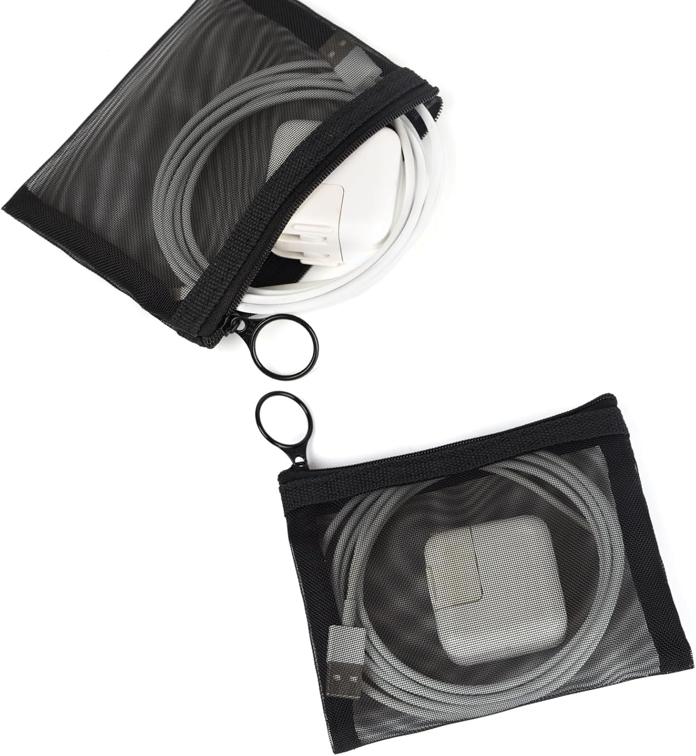 Patu Mini Zipper Mesh Bags, 4" X 5", Size S / A7, 5 Pieces, Beauty Makeup Lipstick Cosmetic Accessories Organizer, Small Travel Kit Storage Pouch, Black image number 1