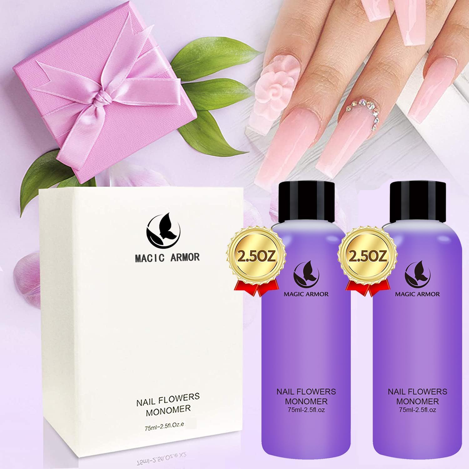 MAGIC ARMOR Acrylic Liquid Monomer 2Pcs 75Ml for Acrylic Gel Nails Professional Acrylic Powder Acrylic Liquid Low Odor Liquid Monomer Nail System for Acrylic Nails Extension Quick Dry Time image number 3