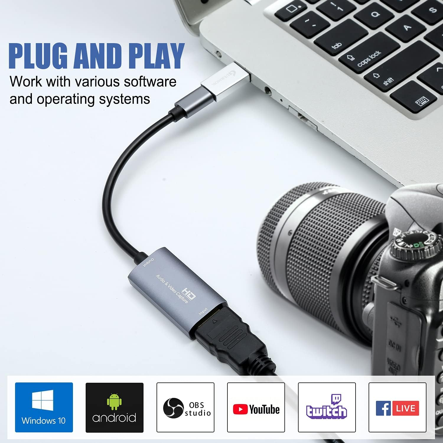 Video Capture Card, USB3.0 HDMI to USB C Audio Capture Card, 4K 1080P 60FPS Capture with Type-C Adapter Devices for Gaming Live Streaming Video Recorder, Compatible with Windows Mac OS System OBS Zoom image number 3