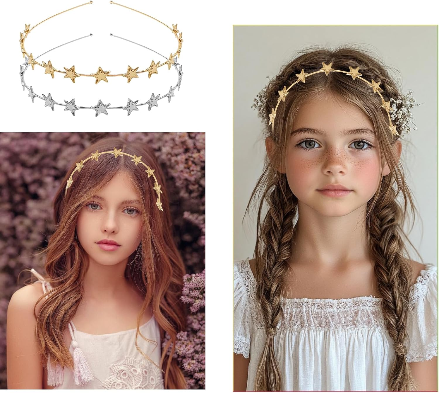 BUOKSLLY Pack of 2 Women'S Star Headbands, Girls' Hair Accessories, Hair Band, Glitter Headband, Star, Sparkling Elegance for Parties & Everyday, Gold and Silver, L image number 3