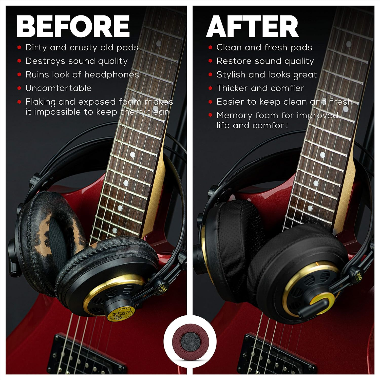 BRAINWAVZ round Memory Foam Earpads - Suitable Many Large Headphones - Steelseries, HD668B, ATH, AKG K553, Hifiman, ATH, Philips, Fostex, Sony Ear Pad & More (Perforated Black) image number 6