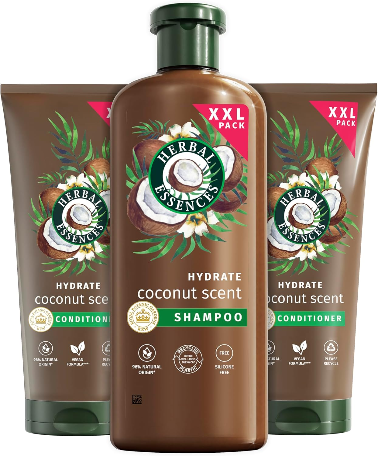 Herbal Essences Hydrate Moisturising Shampoo and Conditioner Set with Coconut Fragrance 550 Ml from Very Dry Hair to Soft Hair Ingredients Natural Origin Vegan Silicone Free