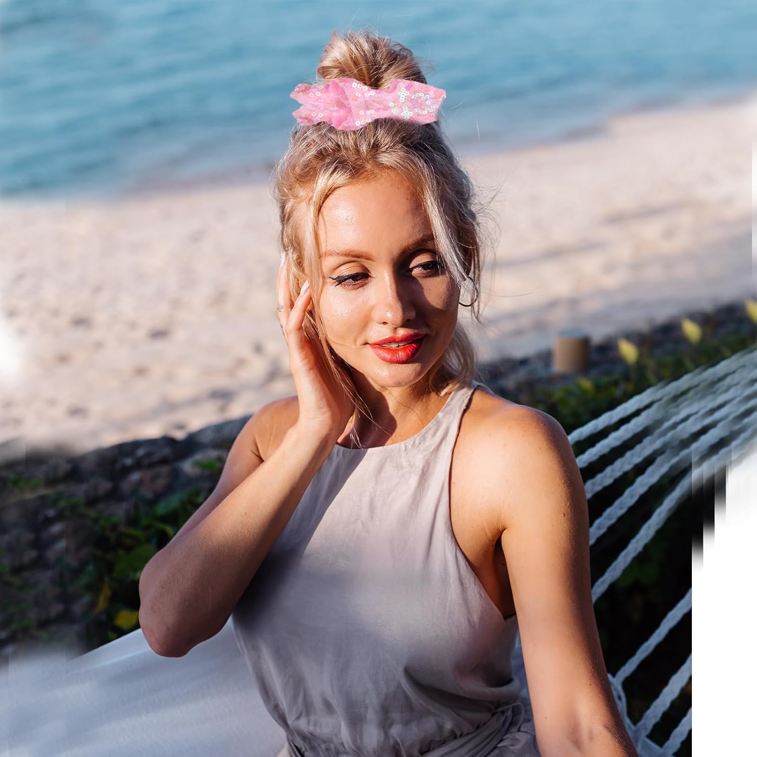 Thinp Pack of 2 Women'S Scrunchies, Glitter Hair Scrunchies, Sequins, Elastic Scrunchies, Sparkling Ponytail Holder, Hair Accessories for Girls, Women, Long Fine Thick Curly Hair Accessories