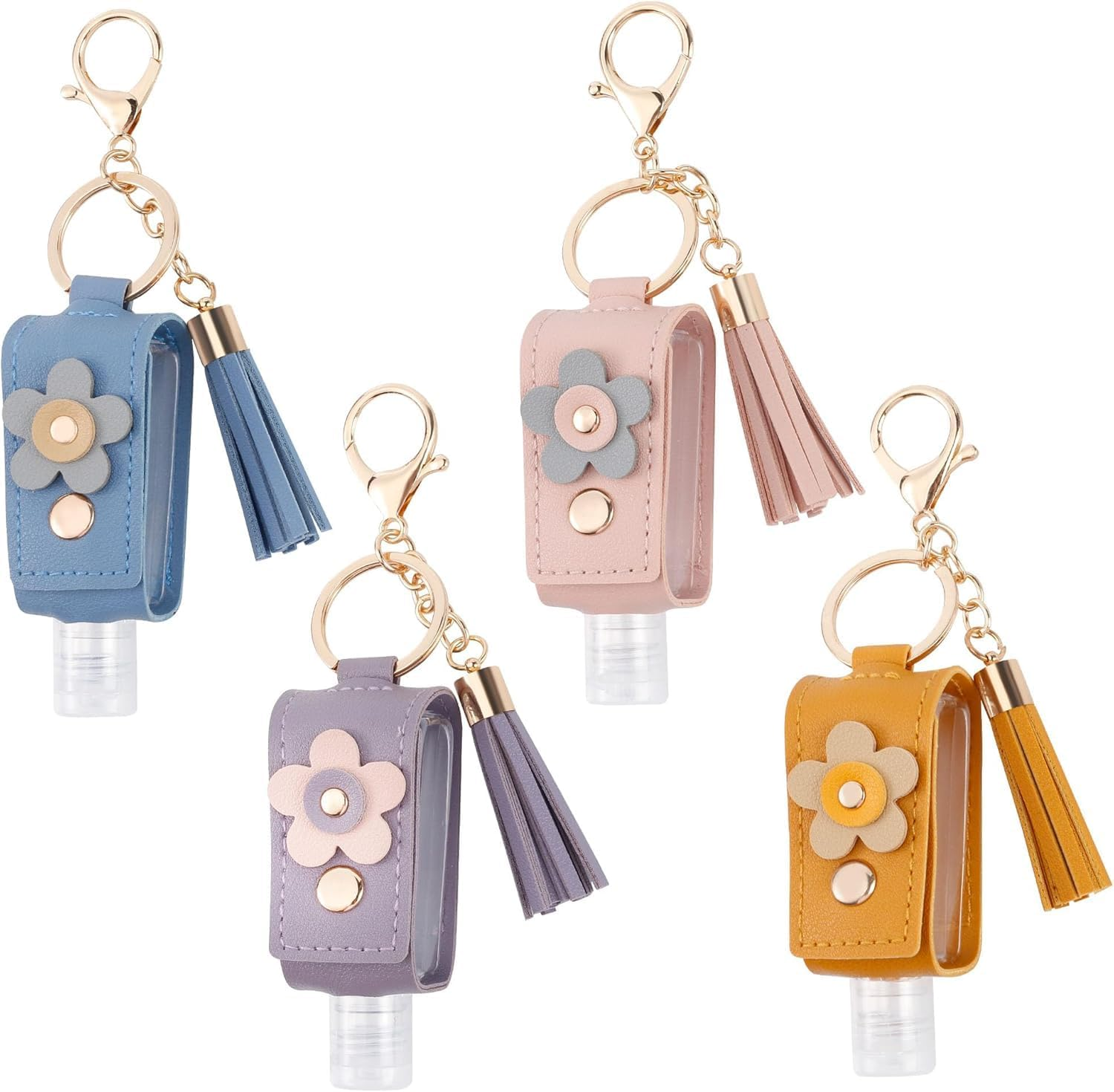 4Pcs Hand Sanitizer Keychain, Portable Leather Empty Bottles, 30Ml Squeeze Bottle Refillable Containers, Cute Hand Sanitizer for Toiletry Lotion Liquid Soap Shampoo (Pink, Blue, Purple, Yellow) image number 5