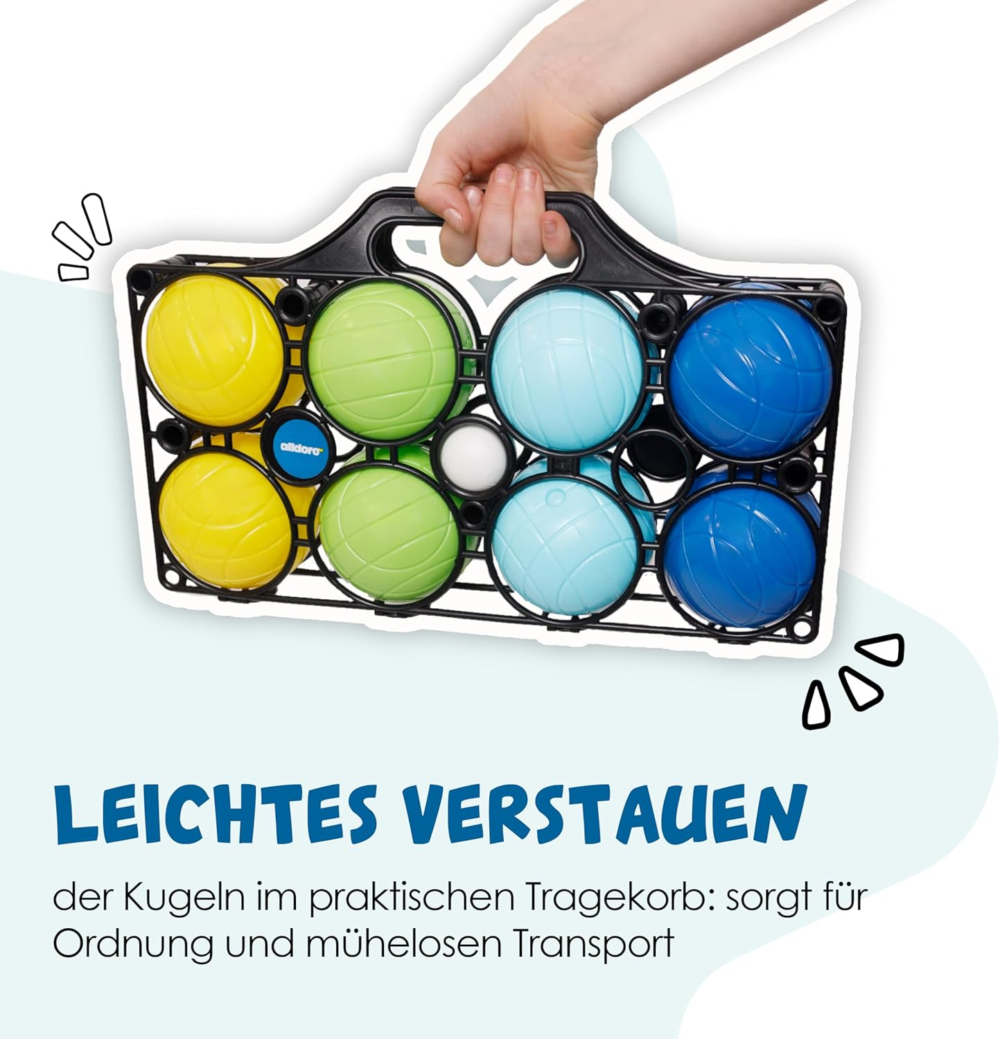 Alldoro 60044 Boccia Children'S Play Set 9 Pieces - Plastic - 8 Balls in 4 Colours + Target Ball and Case - for Outdoor Use image number 5