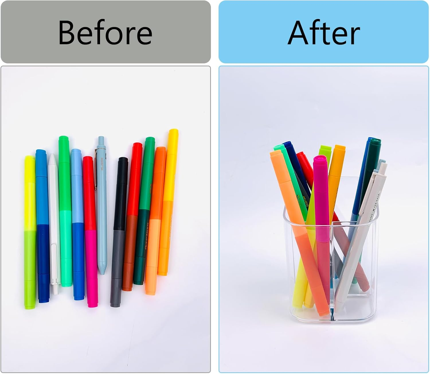 Acrylic Clear 3 Slots Pencil Pen Holder for Desk, Desktop Makeup Brush Storage Organizer Pen Cup Stand for Office School Home image number 1