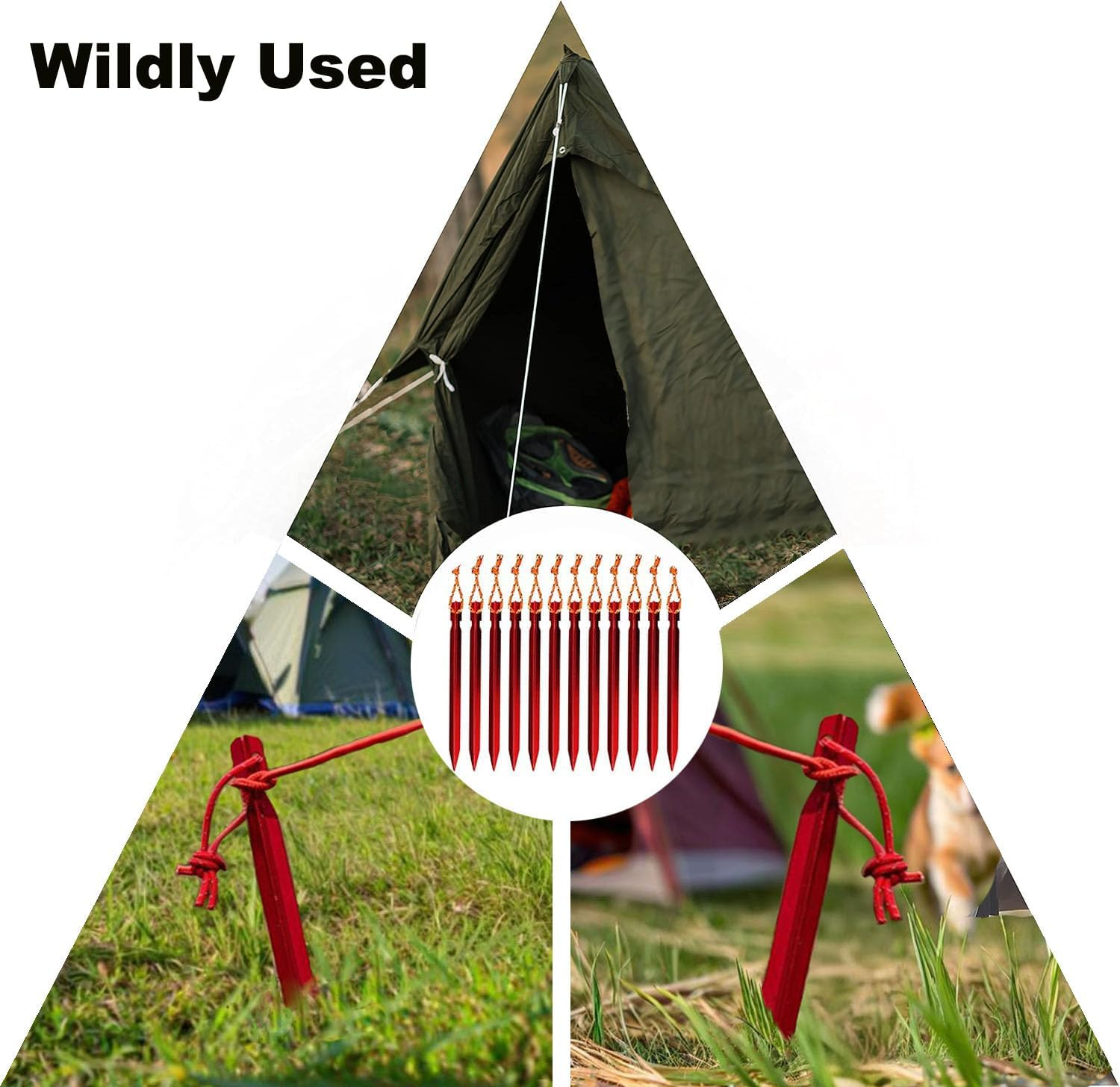 12 Pieces Tent Pegs - Y-Shaped Aluminium Alloy Campingtent Stake Nail with Reflective Rope for Camping image number 4