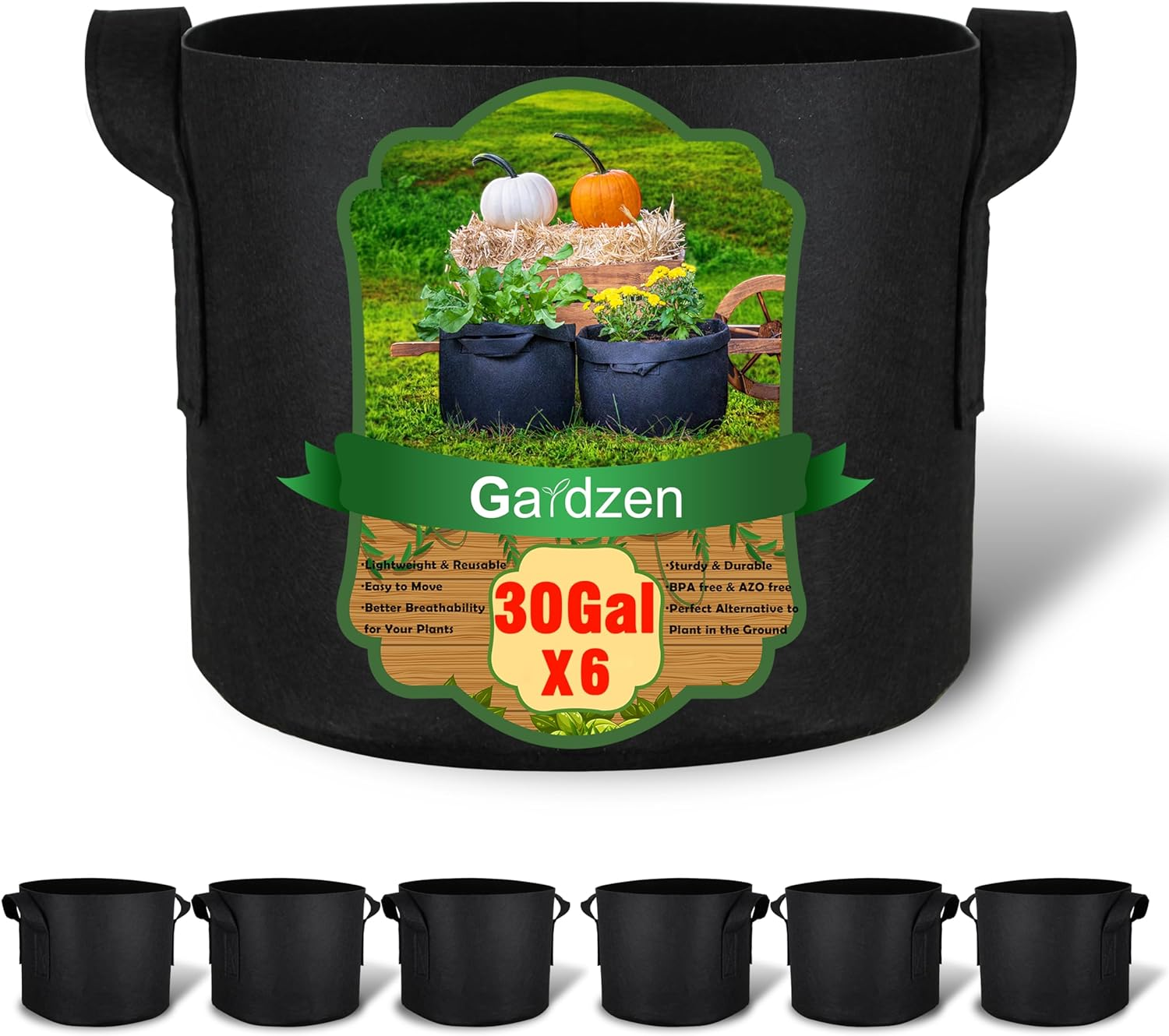 Gardzen 6-Pack 30 Gallon Grow Bags, Aeration Fabric Pots with Handles image number 4