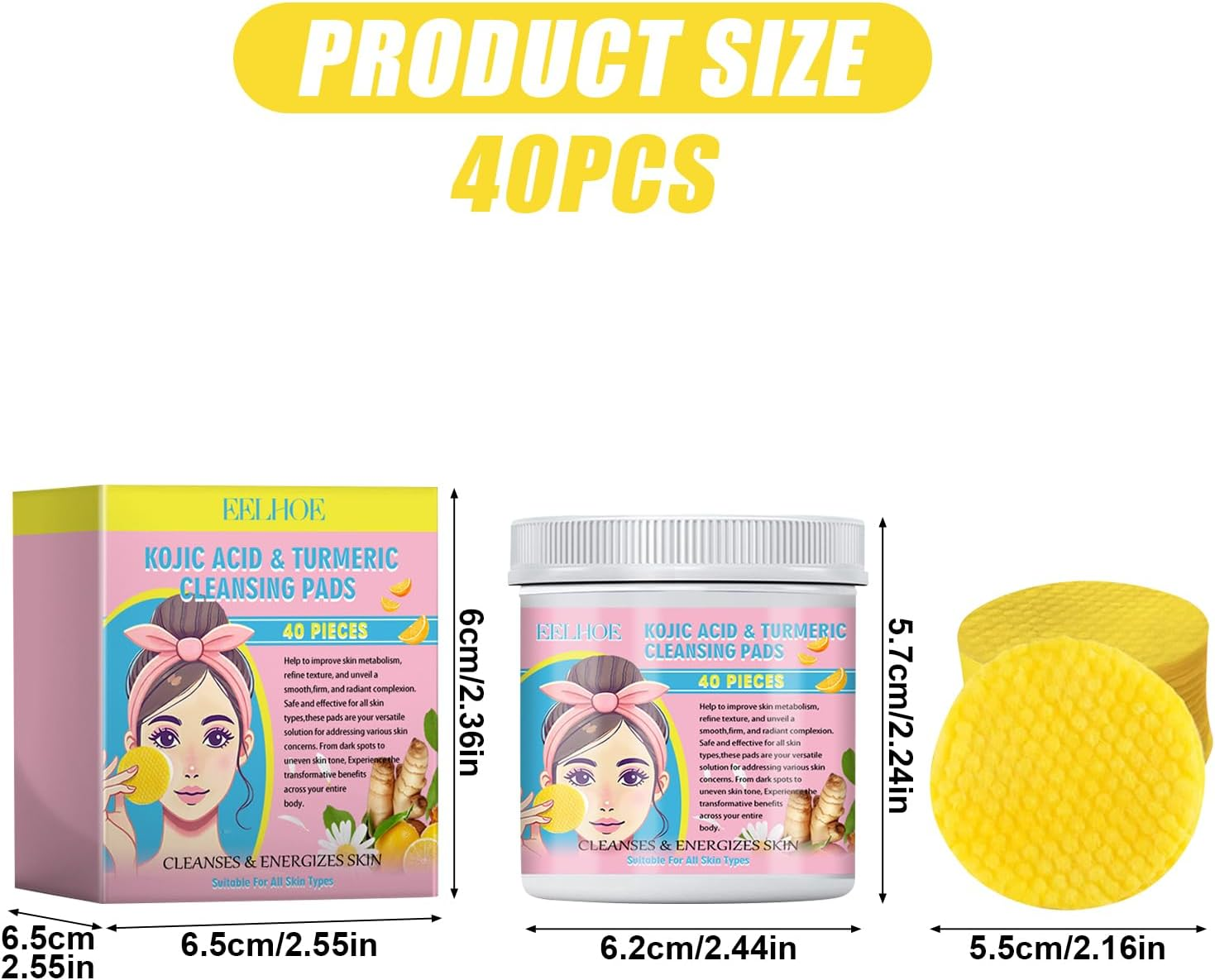 Balance Skin Oil and Water with Turmeric Cleansing Pads （40 Pads a Pack）- Brighten and Nourish Your Skin with Natural Ingredients image number 2